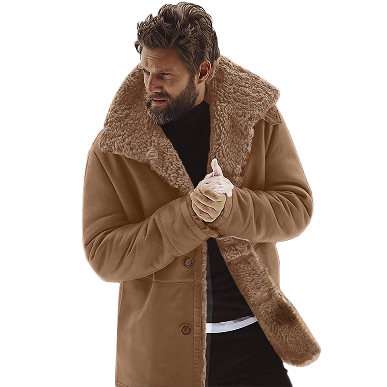 Men's Winter Warm Faux Lamb Wool Jacket - Mountain Lined Sheepskin Coat for Cold Weather | Outdoor Hiking, Skiing & Daily Wear