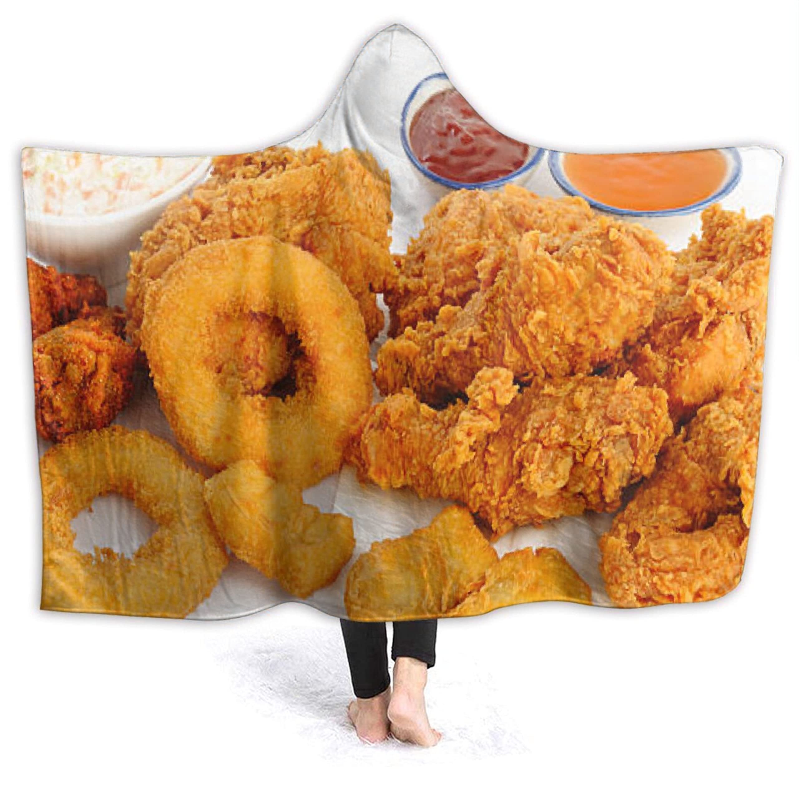 Realistic Chicken Nuggets Hooded Blanket - Soft Flannel Wearable Poncho for Kids & Toddlers (50x40 inches) - Cozy Throw Blanket for Bed, Sofa, Couch & Travel - Fun Novelty Gift for Boys & Girls