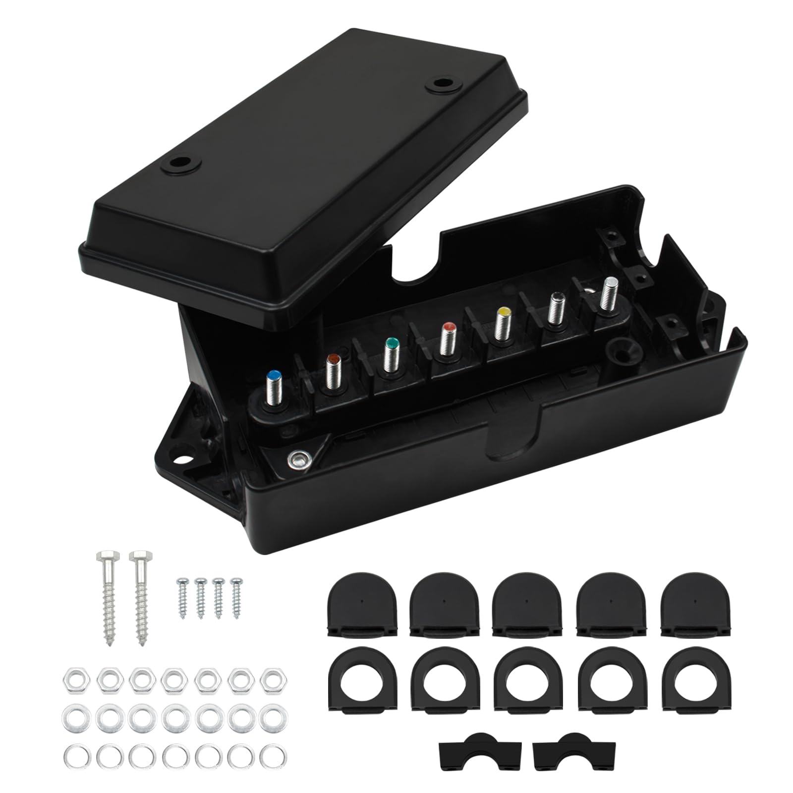 7 Way Weatherproof Trailer Junction Box - 7 Gang RV, Camper, Boat & Caravan Electrical Wire Connector | Heavy Duty 7 Pole Cable Connection Box for Safe Rewiring | Ideal for Outdoor, Marine & Towing Use