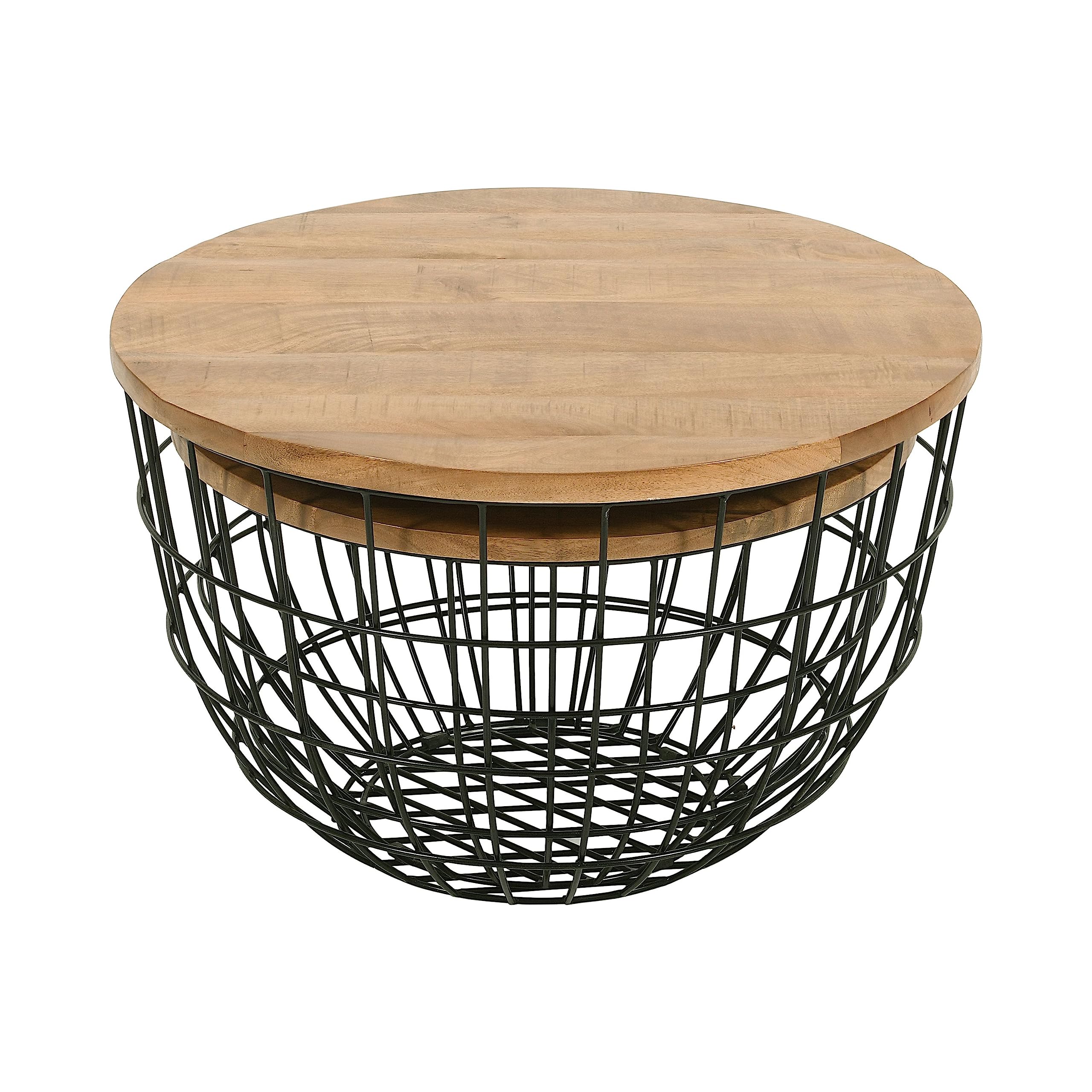 Jofran Rondo Nested Storage Coffee Table Set of 2 - Solid Wood & Metal Basket End Tables, Black - Perfect for Living Room, Office & Small Spaces