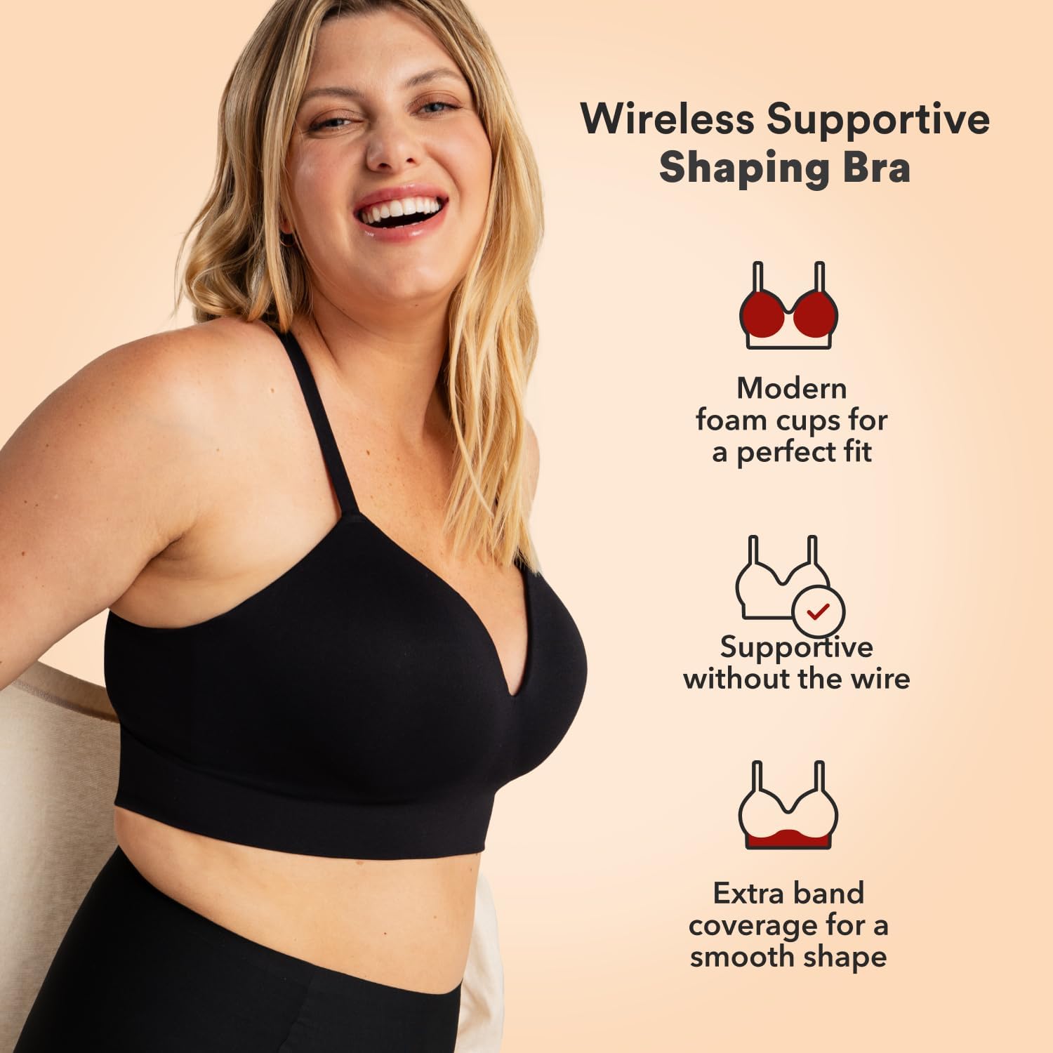 Truekind Wireless Bras for Women - No Underwire, Seamless Plus Size Bralette with Adjustable Straps | Comfortable Lounge, Sleep & Everyday Wear