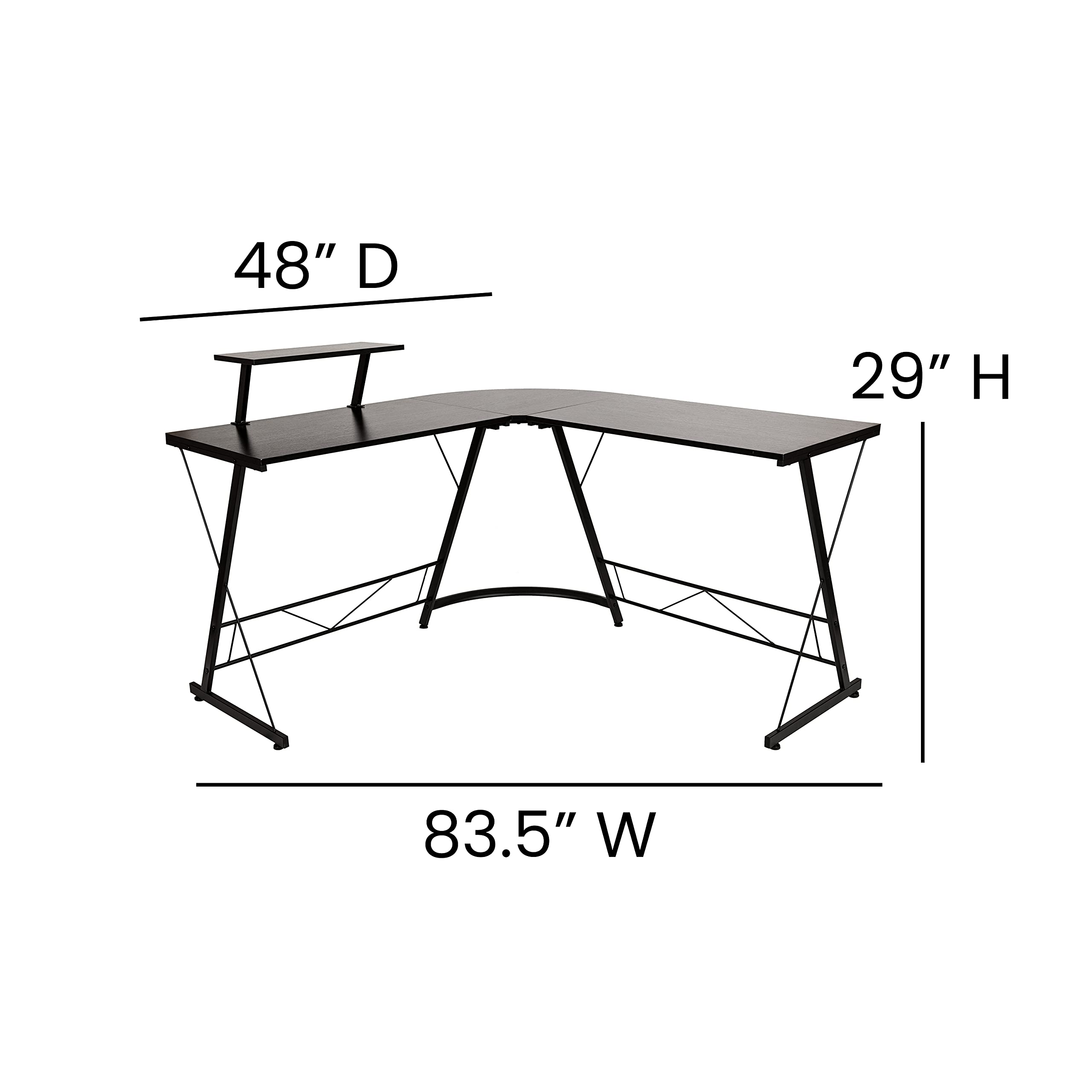 EMMA + OLIVER Black L-Shaped Computer Desk for Home Office & Gaming - Ergonomic Workstation with Spacious Surface | Perfect for Small Spaces, Remote Work & PC Gaming Setups