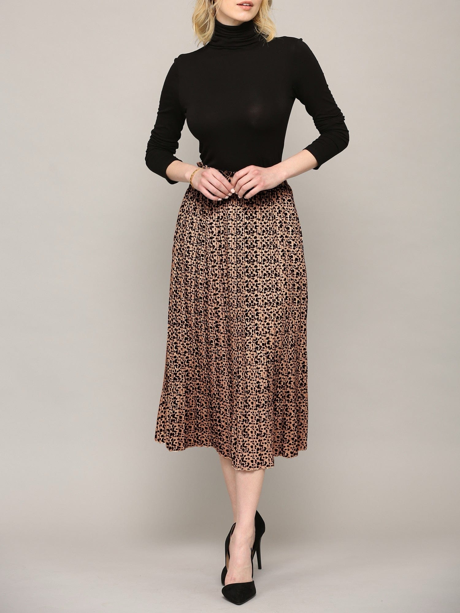 Stylish Everyday Pleated Midi Skirt for Women - Trendy A-Line Flowy Knee-Length Skirt - Perfect for Office, Casual Wear & Spring/Summer Outfits