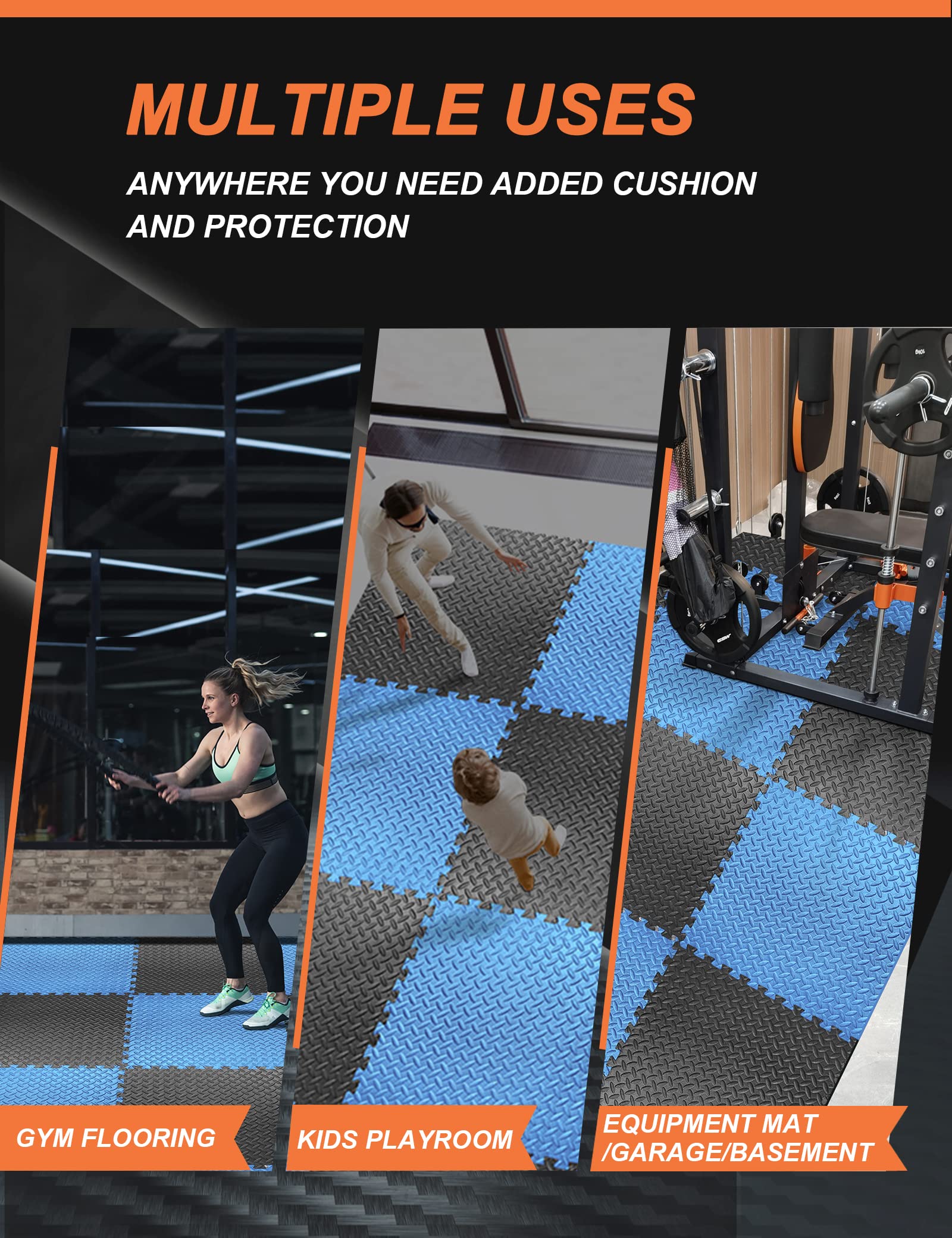 Premium 12/24/48-Piece Interlocking Gym Floor Mats - High-Density Foam Exercise Tiles for Home Gym, Workout Room & Garage Flooring - Ideal for Weightlifting, Yoga, Cardio & Fitness Equipment Protection