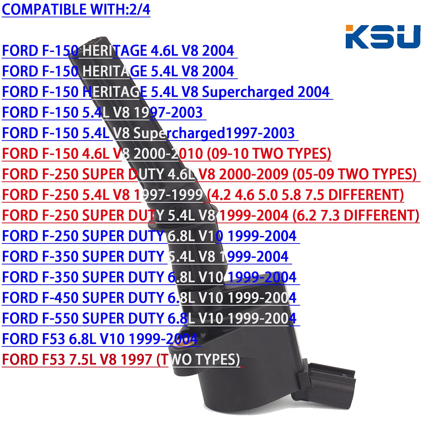 High-Performance KSU Compatible Ignition Coil Pack for Ford Expedition, Explorer, F-150, F-250, F-350, F-450, Crown Victoria, E-Series, Mustang, Thunderbird, Lincoln & Mercury 4.6L 5.4L V8 Engines (DG508 DG457 8-Pack) – Reliable Replacement for Smooth Engine Performance & Fuel Efficiency