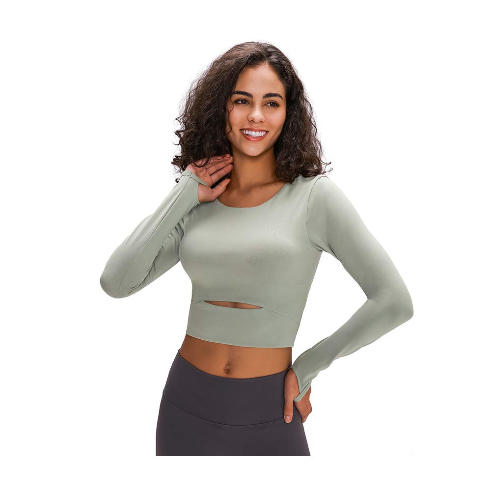 Women's Long Sleeve Yoga Crop Top with Built-in Bra - Stretchy Workout Shirt for Pilates, Gym & Running | Breathable Athletic Sweatshirt for Women