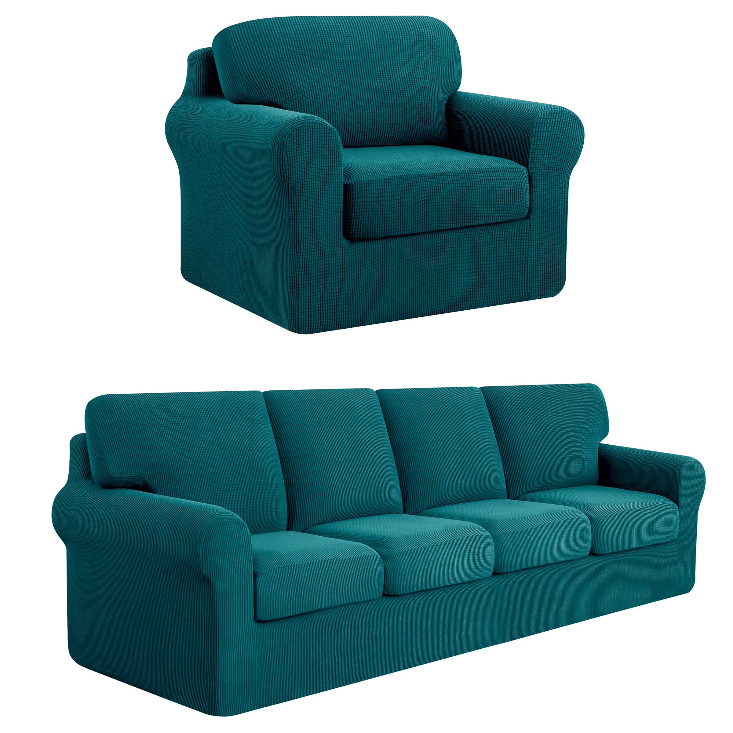 SUBRTEX 3-Piece Armchair Cover & 9-Piece XL Sofa Cover Set - Stretchable Couch Slipcovers with Separate Backrest & Cushion Covers - Living Room Furniture Protector (Small + X-Large, Turquoise) | Perfect for Home Decor, Pet Protection & Furniture Renewal
