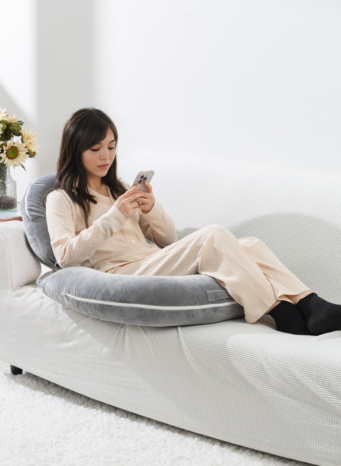 **INSEN Reading Pillow for Gaming & Relaxing - Soft Velvet Back Support Pillow for Sitting in Bed, Lap Desk, Reading & Working - Grey - Perfect for Cozy Evenings, Study Sessions & Movie Nights**