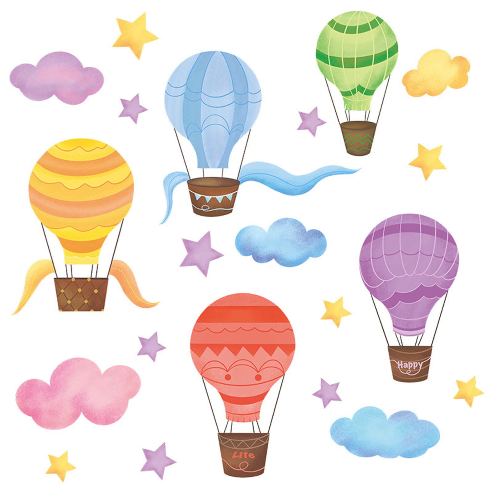 JTWMY Hot Air Balloon Wall Stickers - Glitter Foam Stars & Clouds Decor for Bedroom, Living Room, Porch - Large Size Home Wall Decoration (Perfect for Kids Room, Nursery, Party Backdrop)