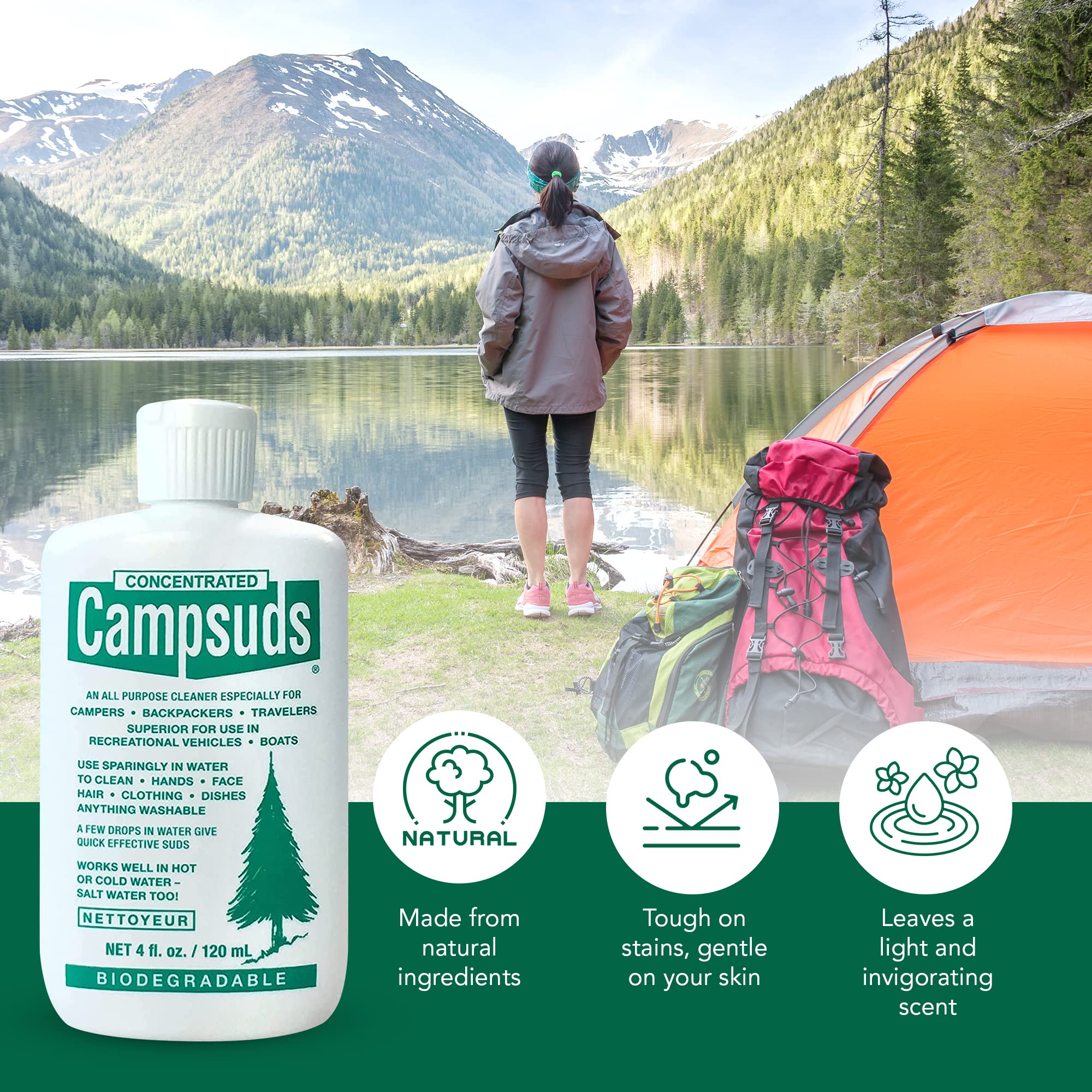 Premium Biodegradable Camping Soap - All-Natural Outdoor Essential for Hiking & Backpacking - 4oz (3-Pack) - Perfect for Dishes, Clothes & Personal Care