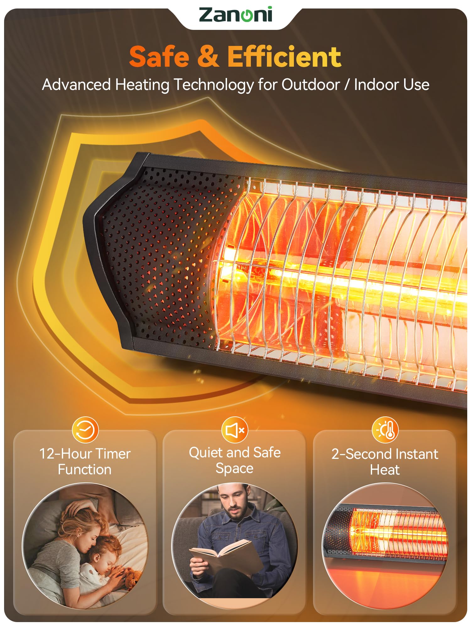 1500W Electric Infrared Outdoor Heater with App Control - 10 Speed Settings & 12H Timer for Patio, Greenhouse, Garage - Perfect for Winter Evenings, Backyard Gatherings, and Outdoor Dining