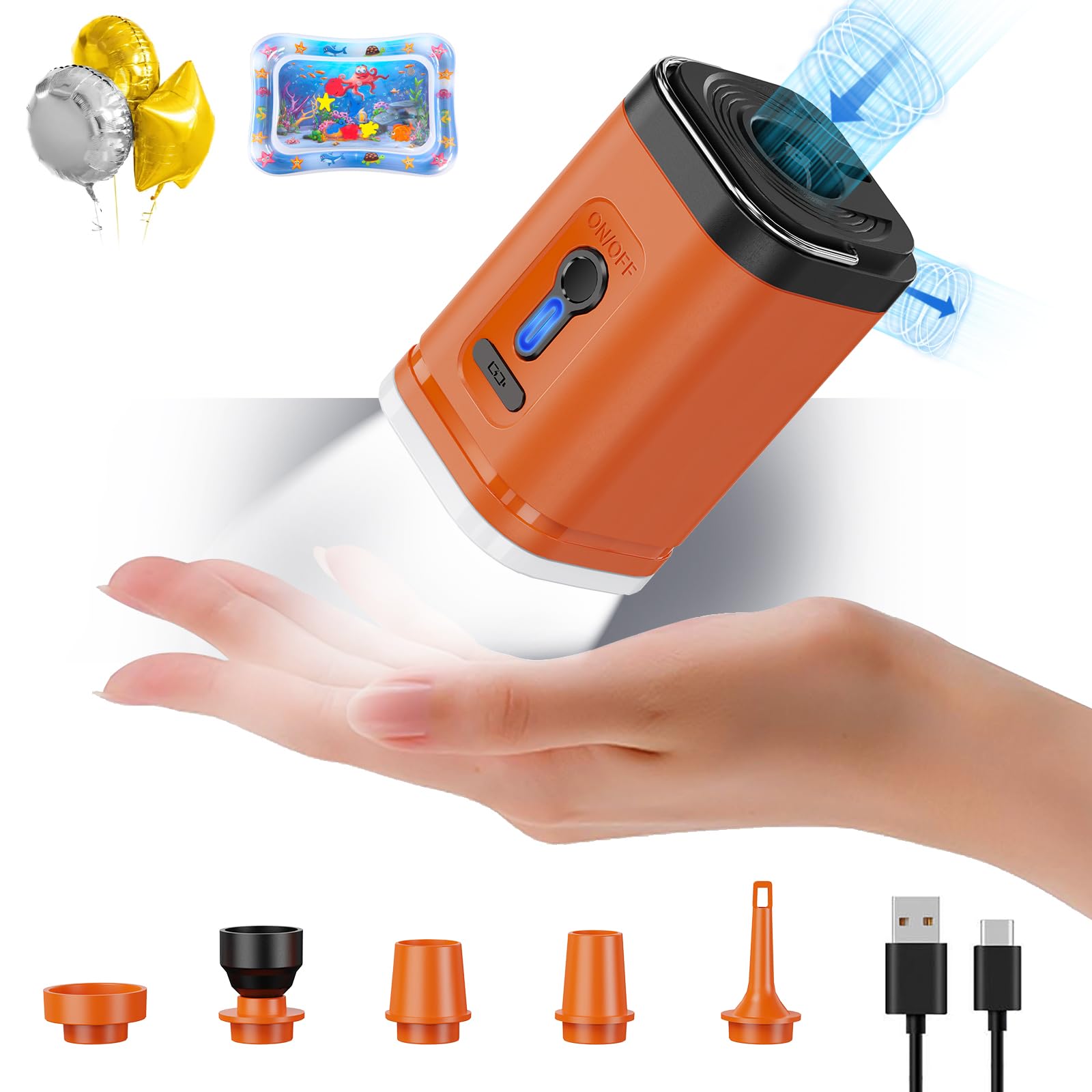 Portable Rechargeable Electric Air Pump for Inflatables - 2000mAh Battery Powered Mini Pump for Air Mattress, Pool Floats, Boat Toys, Yoga Balls | Quick Inflation for Camping, Travel & Home Use