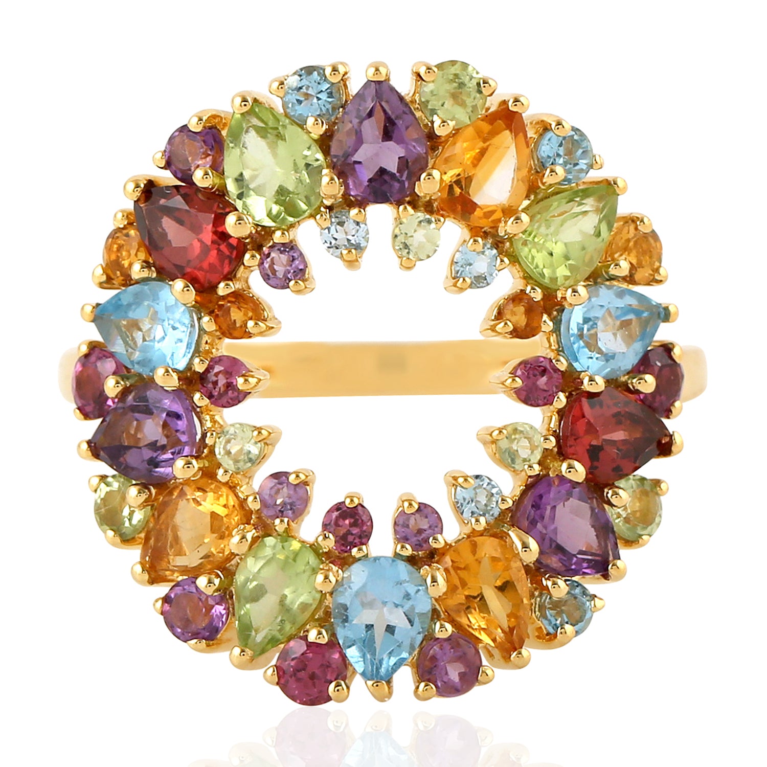 18K Yellow Gold Citrine Pear Cut Amethyst Multi Gemstone Cocktail Ring for Women | Elegant Statement Jewelry for Parties, Weddings & Special Occasions