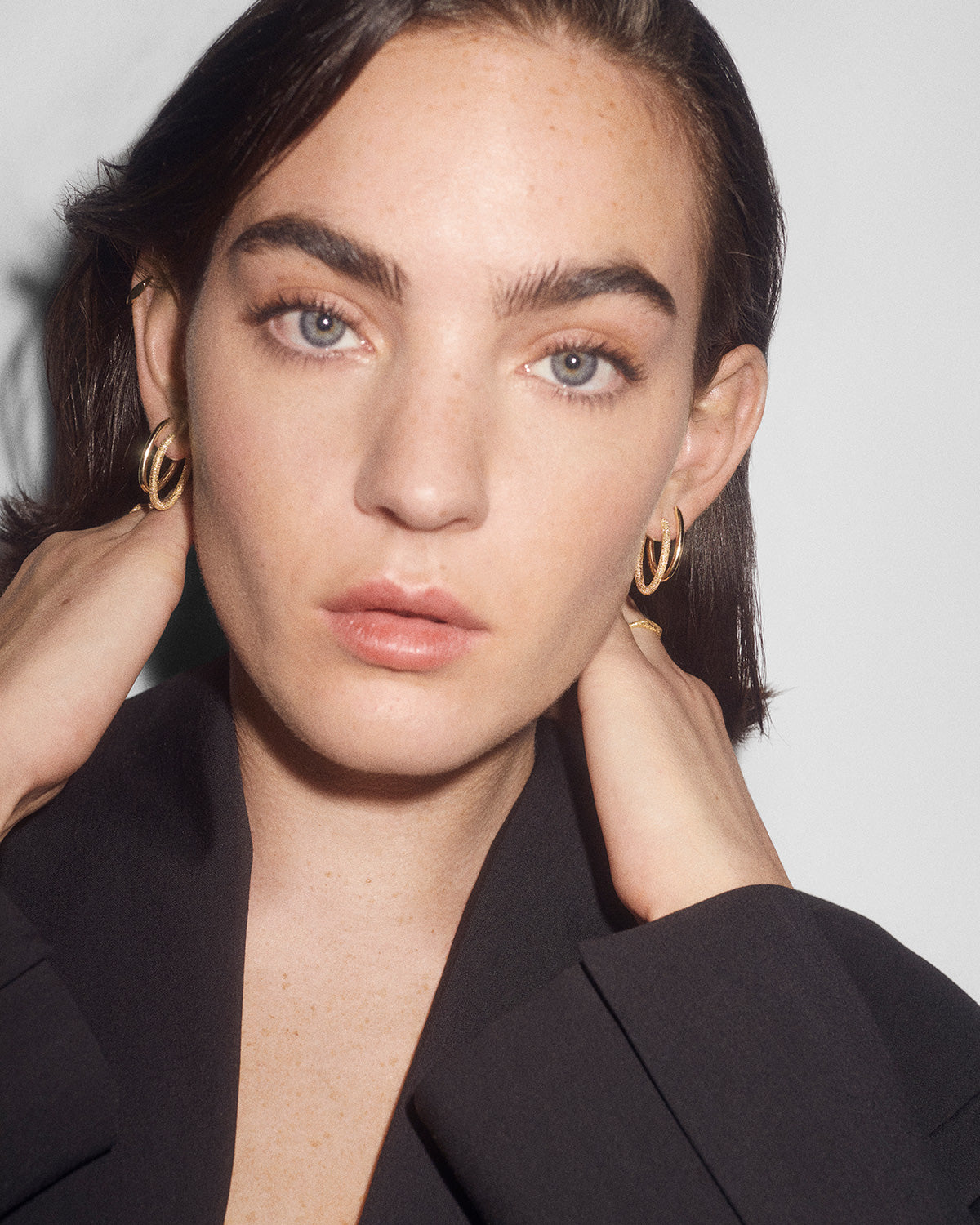 GRID 2 Sandblasted Gold Vera Hoops - Elegant Minimalist Hoop Earrings for Women, Perfect for Everyday Wear, Parties, and Special Occasions