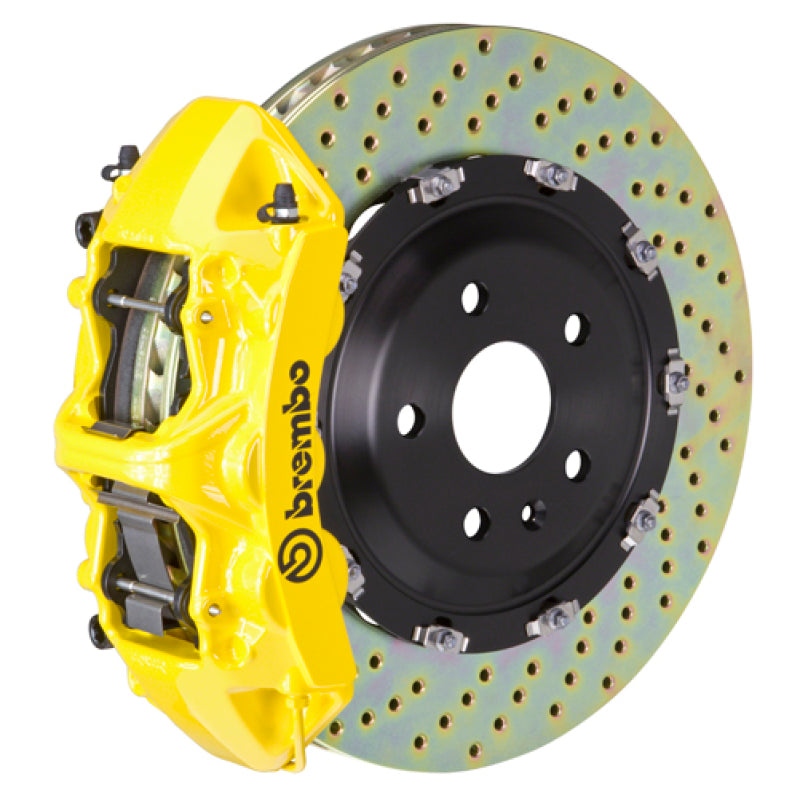 Brembo GT 6-Piston Front Big Brake Kit (Yellow, Drilled) - Compatible with Dodge Challenger, Charger & Magnum 2006-2014 (SRT8 Models Only) | High-Performance Braking System for Racing & Street Use