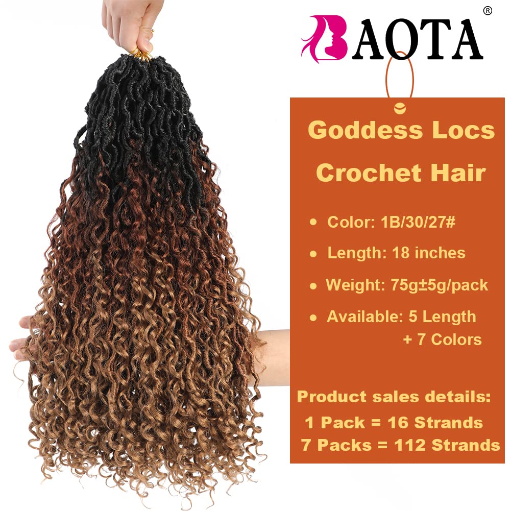 18 Inch Faux Locs Crochet Hair - 7 Packs Pre-looped Goddess Locs with Curly Ends (1B/30/27#) | Soft & Natural Looking River Locs for Women | Perfect for Protective Styling, Weddings & Everyday Wear