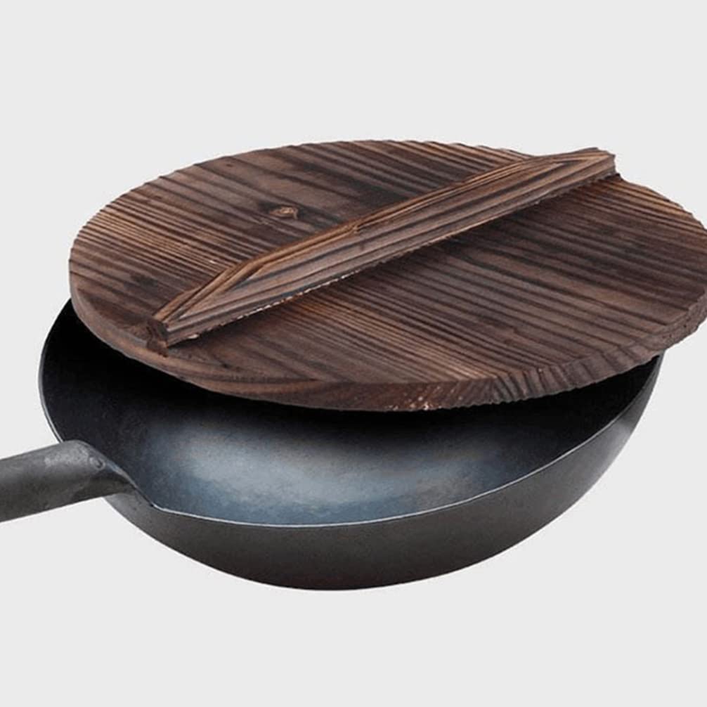 **ERINGOGO 12.6-Inch Wooden Otoshibuta Lid for Cast Iron Wok, Fry Pan & Skillet – 32cm Diameter with Handle – Durable Kitchen Tool Accessory for Simmering, Steaming & Braising**