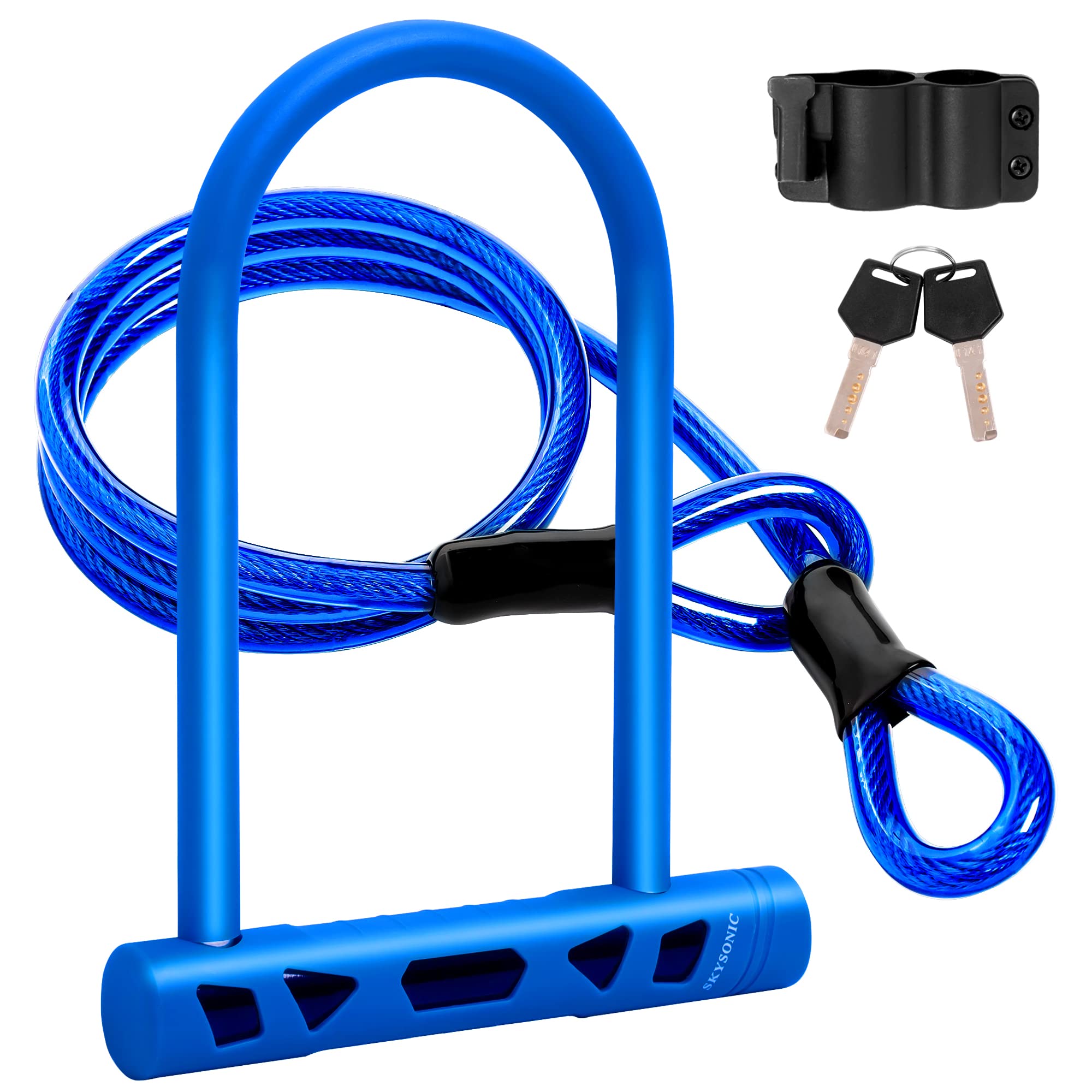 Heavy Duty 14mm Bike U Lock with 12mm x1.5m Anti-Theft Cable & Mounting Bracket - Secure Bicycle Lock for Mountain, Road & Folding Bikes (Navy Blue) - Perfect for Urban Commuting, Campus Safety & Outdoor Cycling