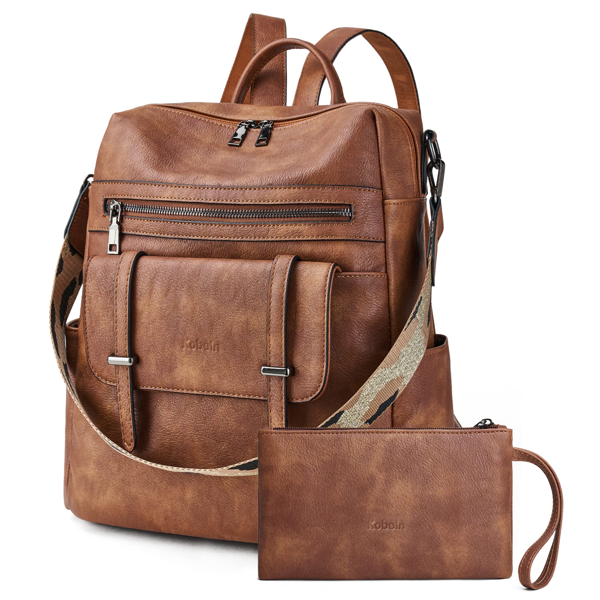Women's Convertible Backpack Purse - Fashion Travel Daypack with Wristlet (Two-tone Brown) for Work & Travel