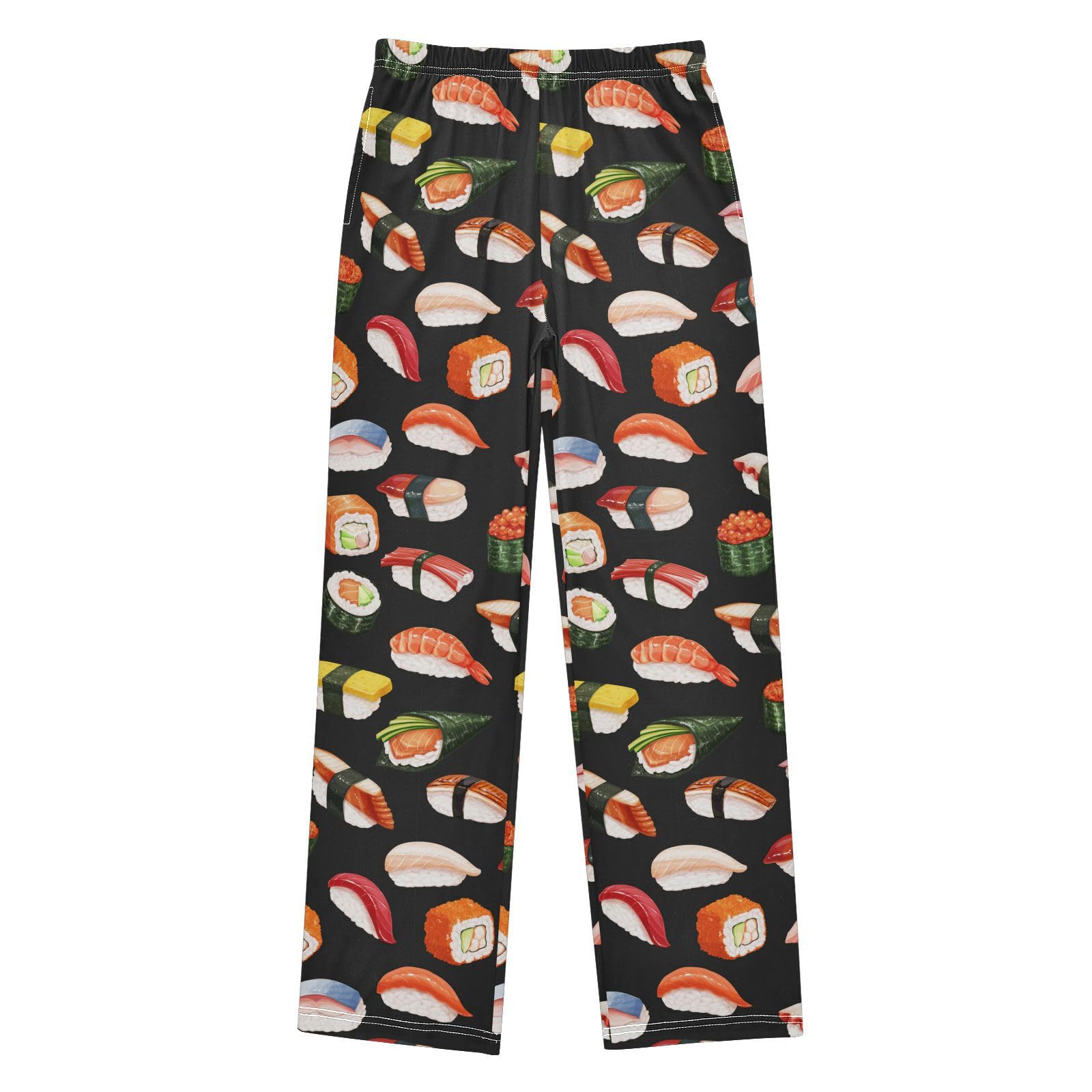 **Boys Cartoon Sushi Pajama Pants - Black Soft Sleep Pants with Elastic Waist & 2 Pockets - Comfortable Lounge Pajama Bottoms for Kids' Bedtime & Relaxation**