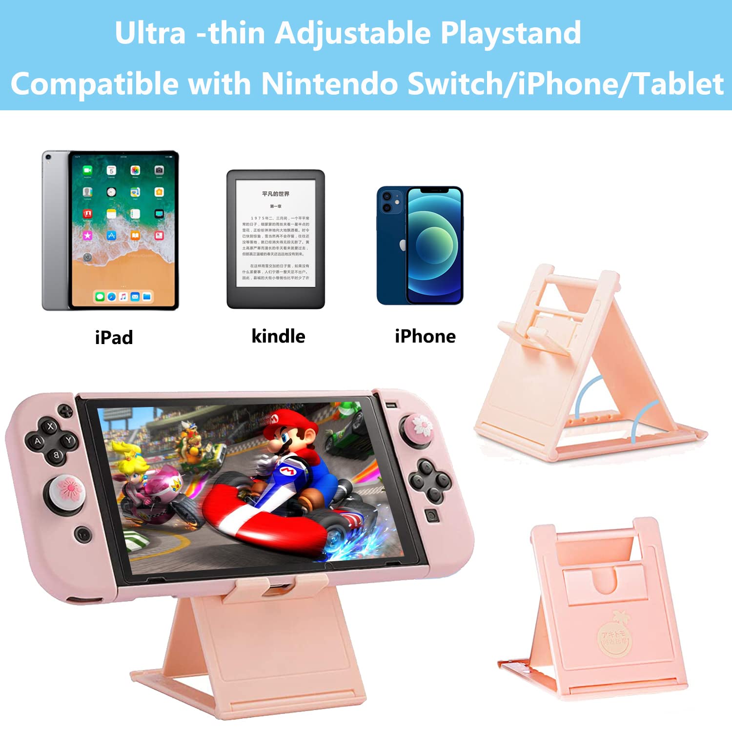 Pink Travel Carrying Case Accessories Kit for Nintendo Switch - 10-in-1 Essential Protection Set with Hard Cover, Tempered Glass Screen Protector, Adjustable Stand & Thumb Grip Caps | Perfect for Gaming On-The-Go, Travel & Daily Protection