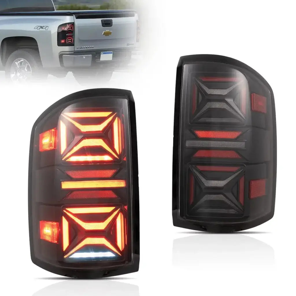 LED Tail Light Assembly with Red Turn Signal - Compatible with 2007-2013 Chevrolet Silverado 1500/2500HD/3500HD & 2007-2010 GMC Sierra 1500/2500HD/3500HD Dually - Enhances Safety & Style for Night Driving & Towing
