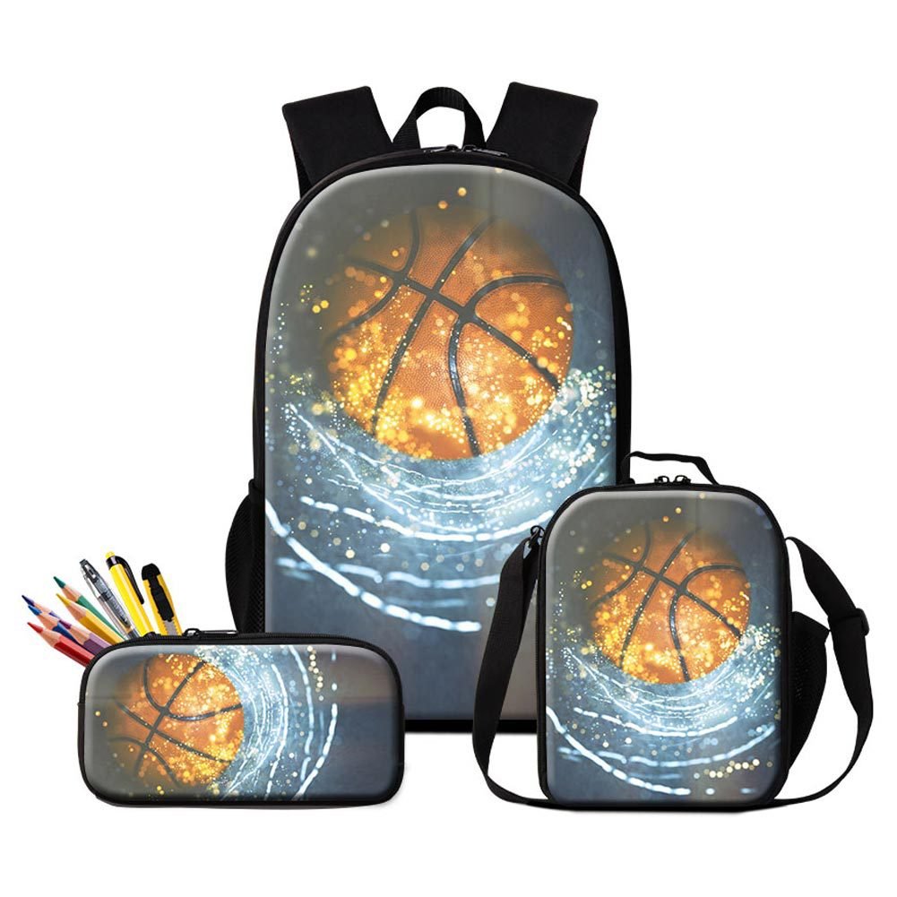**Dispalang Basketball Backpack Set for Boys - School Backpack, Lunch Bag & Pencil Case - Sports Cooler Bag for School, Gym, and Travel**