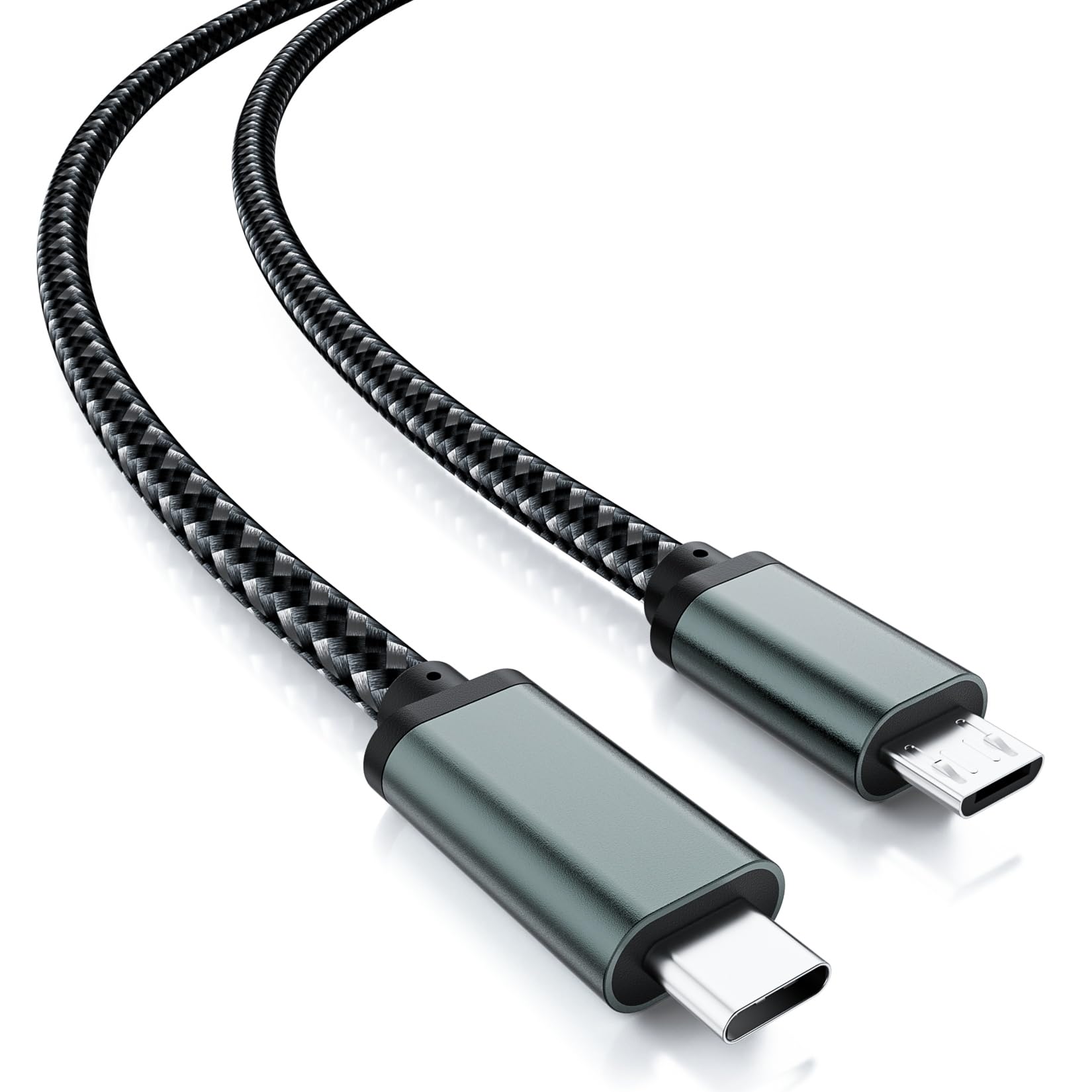 Premium Nylon Braided USB C to Micro USB Cable 0.2M (0.65FT) - Fast Charging 2.4A & High-Speed 480Mbps Data Sync - Compatible with MacBook Pro/Air, Galaxy S22/S21, Pixel 5/4, LG - Perfect for Travel, Office & Home Charging