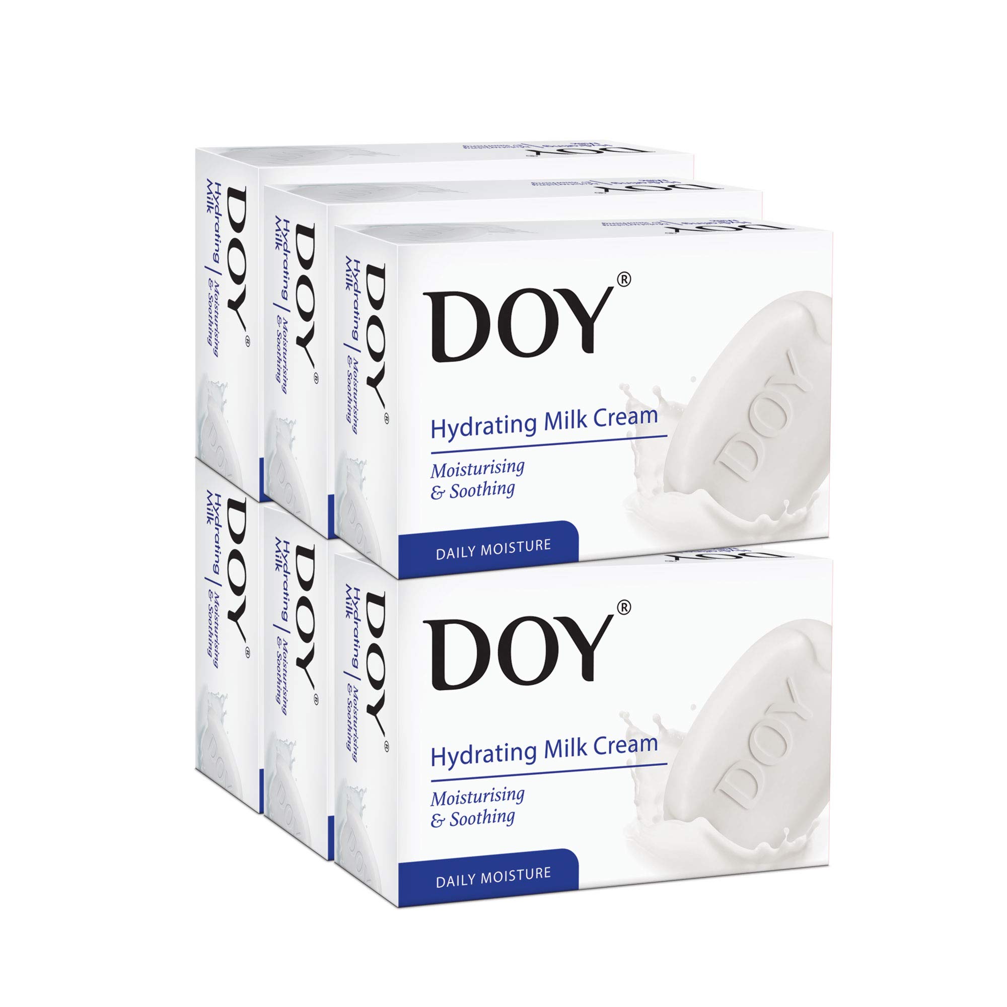 Doy Hydrating Milk Cream Soap - Moisturizing & Nourishing Facial Cleanser, 125g (6 Pack) - Gentle Daily Wash for Dry & Sensitive Skin, Perfect for Morning & Night Skincare Routine