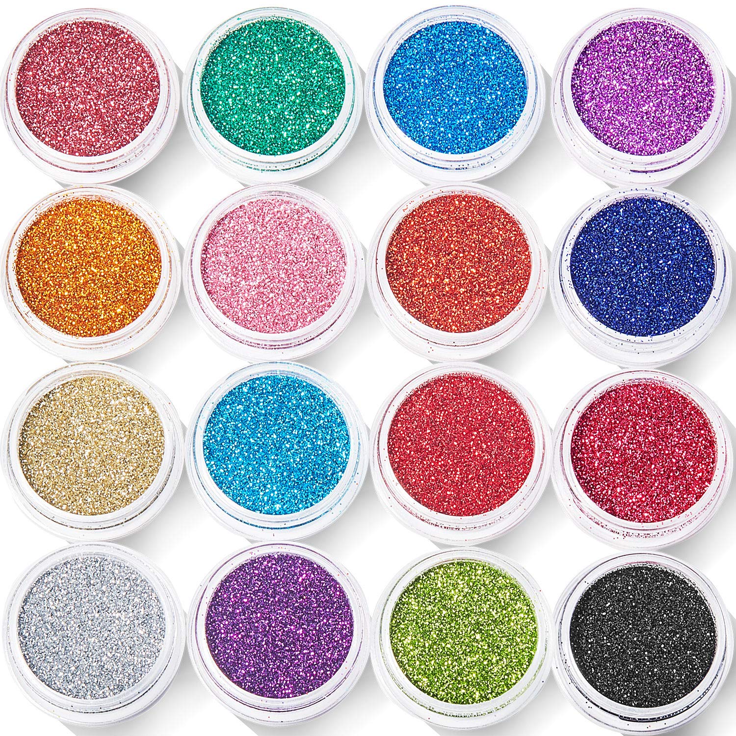 16 Colors Holographic Nail Glitter Powder - Shimmer Sequins for Nails, Face & Body - 6 Mini Brushes Included - Perfect for Festivals, Cosplay & DIY Nail Art
