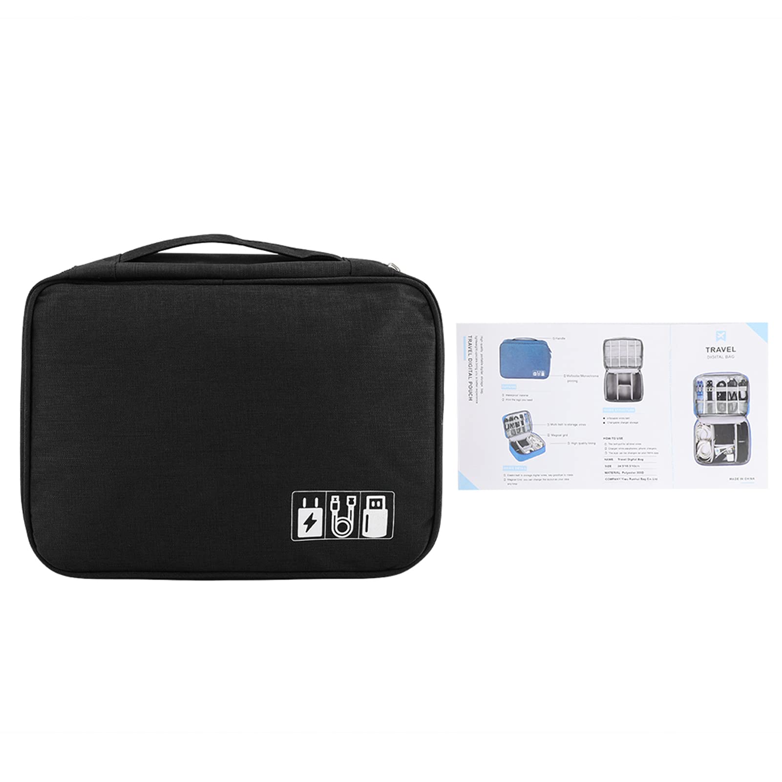 Universal Electronic Accessory Storage Bag - Waterproof Digital Organizer for Portable Charger, Cables & Small Devices - Perfect for Travel, Office & Home Organization (Black)