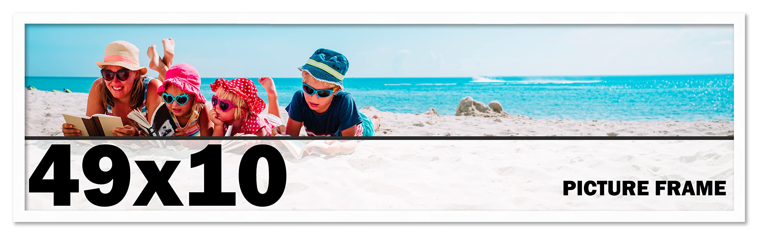 49x10 Inches White Wood Picture Frame - Perfect for Displaying Artwork, Photos, and Posters in Living Rooms, Bedrooms, and Offices