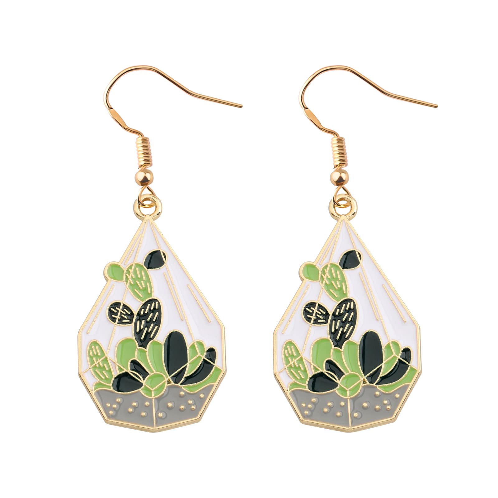 FUSTMW Green Cactus Dangle Earrings - Trendy Botanical Jewelry for Women | Perfect Gift for Plant Lovers, Boho Fashion & Summer Outfits