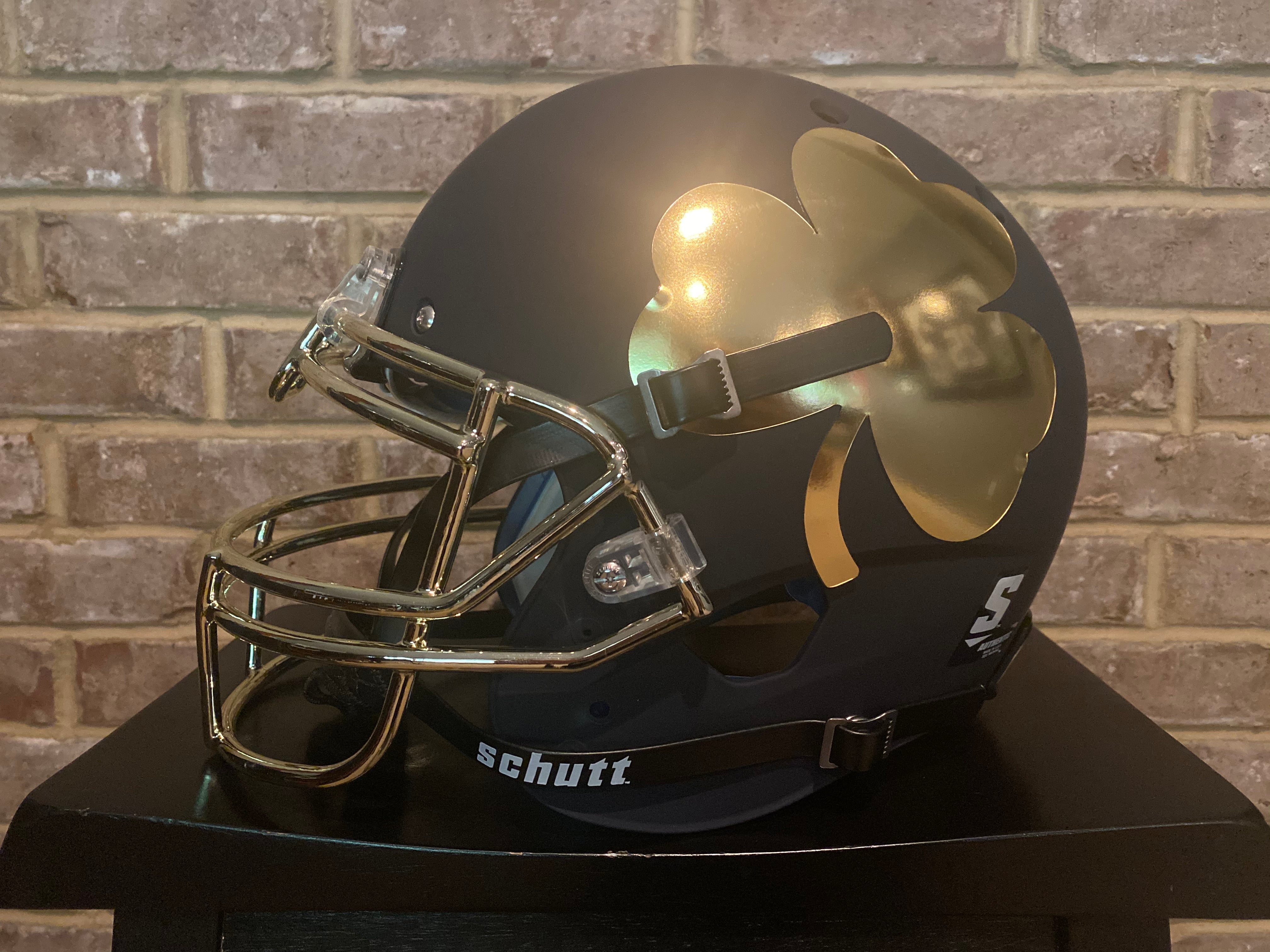 Notre Dame Fighting Irish 2021 Shamrock Navy Authentic Schutt Tradition Full Size Football Helmet - Perfect for Game Day, Collectibles, and Sports Memorabilia Display
