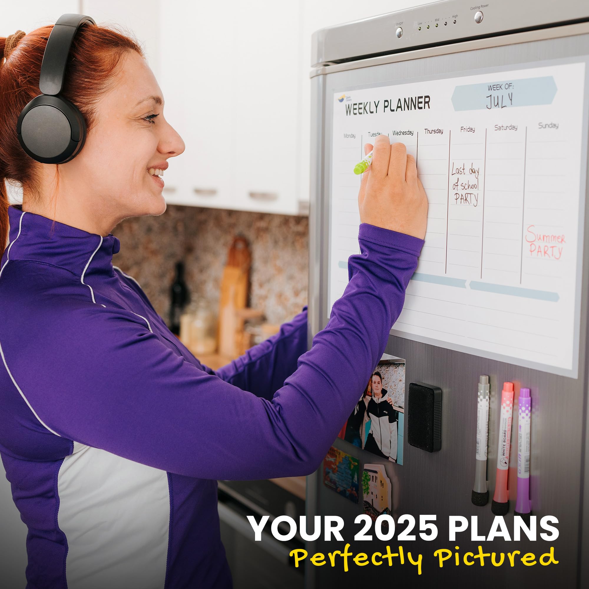 Quick Canary Magnetic Weekly Planner for Fridge - 17x12 Inch Dry Erase Board Calendar for 2025 Schedules, Meal Planning & Household Chores - Includes 4 Markers & Eraser - Perfect for Kitchen Organization & Family Scheduling