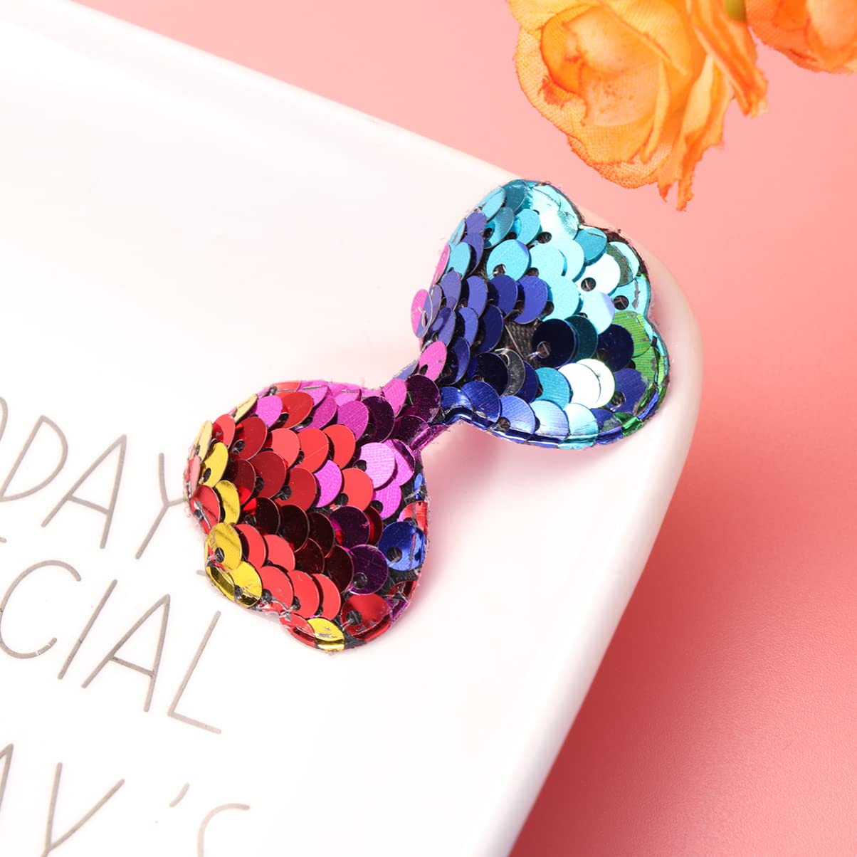 5pcs DIY Bowknot Hair Accessories with Sequin Mermaid Scale Patches - Perfect for Crafting, Party Decorations, and Kids' Costume Design