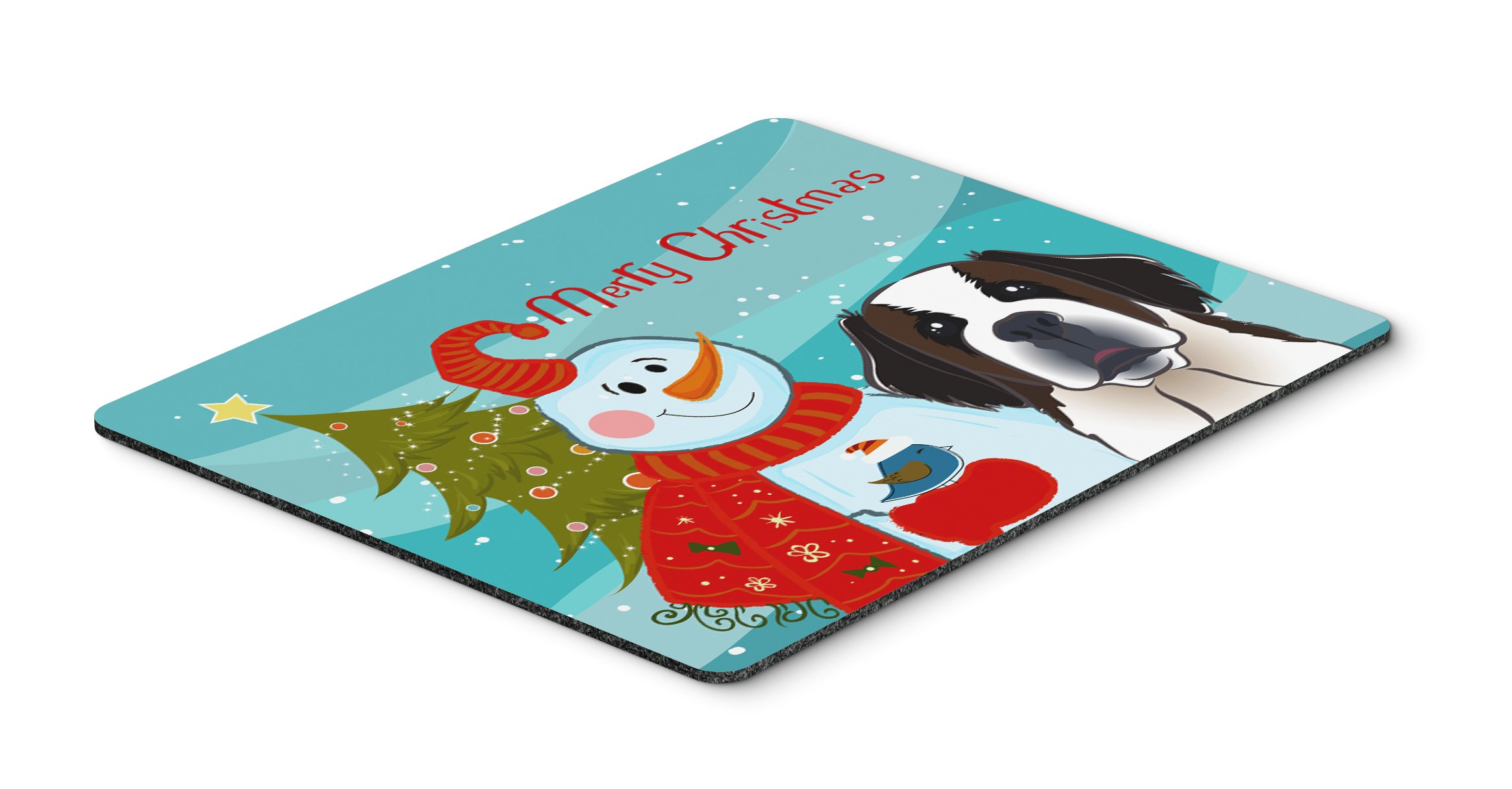Snowman with Saint Bernard Mouse Pad - Large Washable Non-Slip Desk Mat for Home Office, Gaming & Computer Work | Cute Holiday Decor & Functional Workstation Accessory