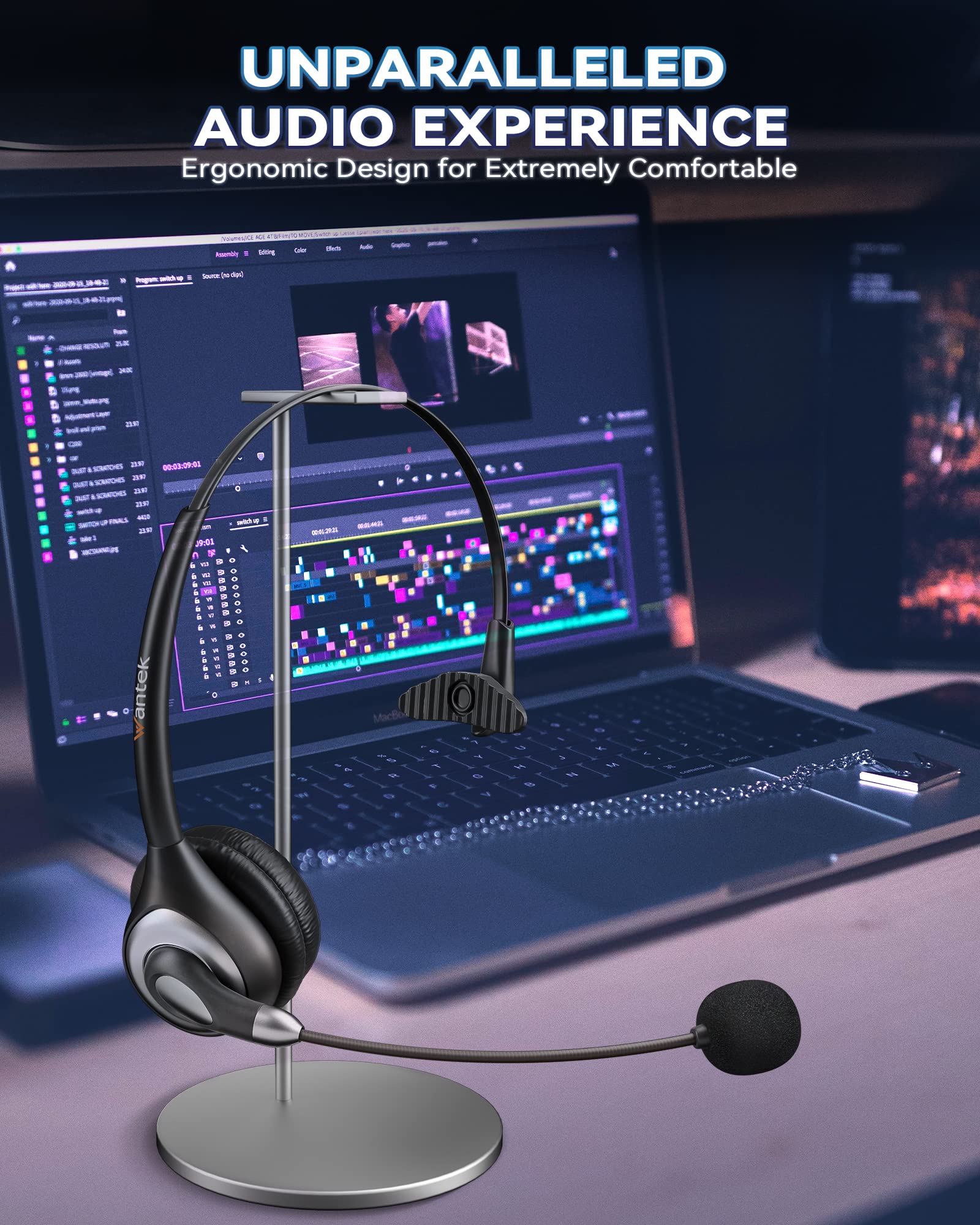 Wantek USB Headset with Noise-Canceling Microphone for PC - Wired Computer Headphones with In-Line Volume Control & Mute Button - Perfect for Zoom Meetings, Skype Calls, Webinars & Home Office Work