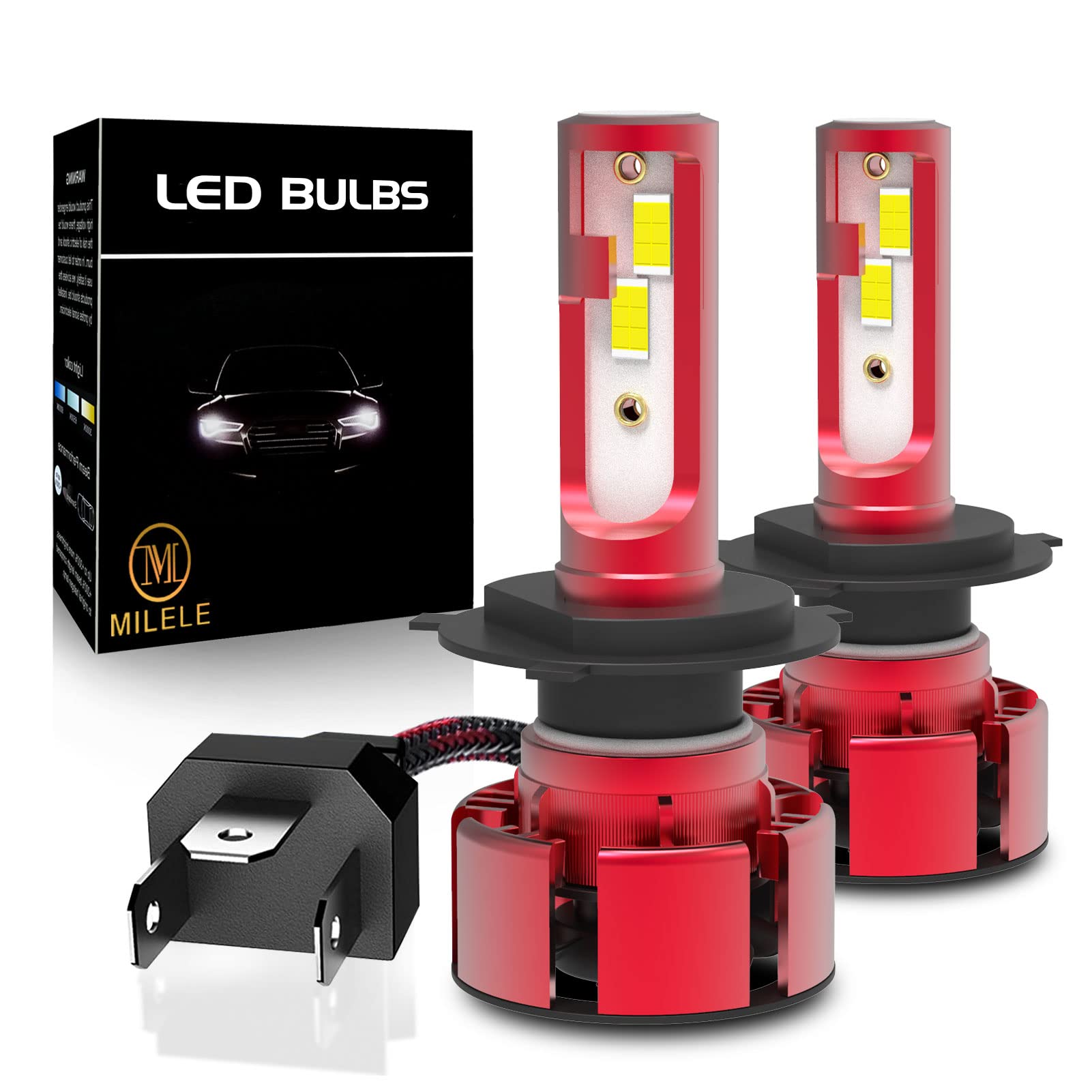ML MILELE H4/9003/HB2 LED Headlight Bulbs - 50W 12000 Lumens Super Bright Conversion Kit, 6000K Cool White, IP68 Waterproof, Plug and Play Halogen Replacement (Pack of 2) - Perfect for Night Driving, Off-Roading & Enhanced Visibility