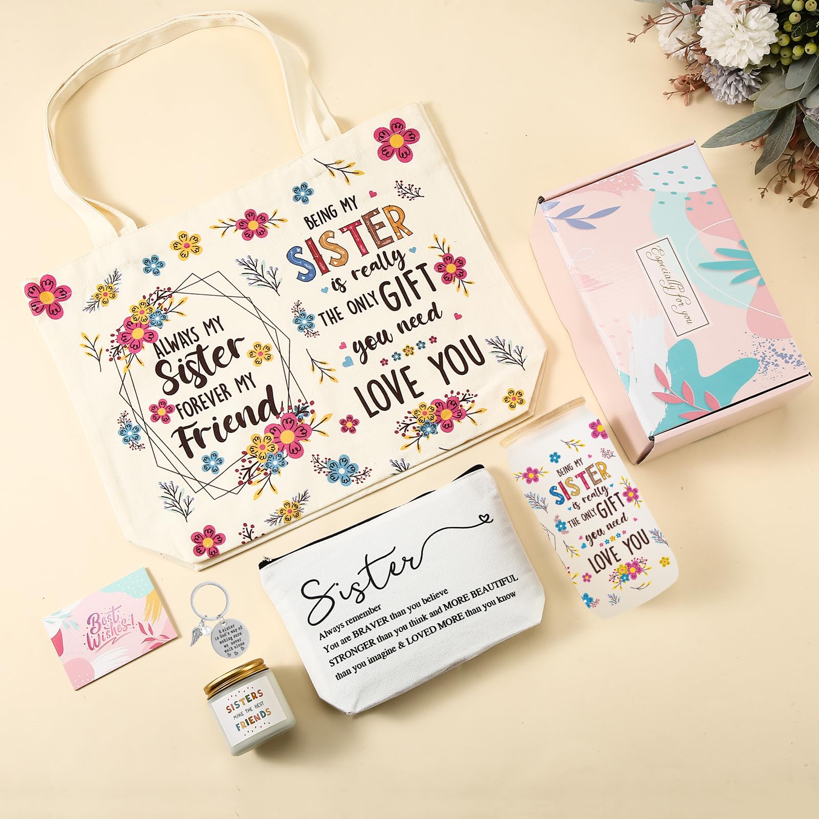 Best Birthday Gifts for Sister - Unique Sister Gift Basket for Women, Best Friend, BFF & Soul Sister | Thoughtful Present for Sister's Birthday, Christmas, Anniversary | Perfect for Long Distance Sisters, Best Friend Appreciation