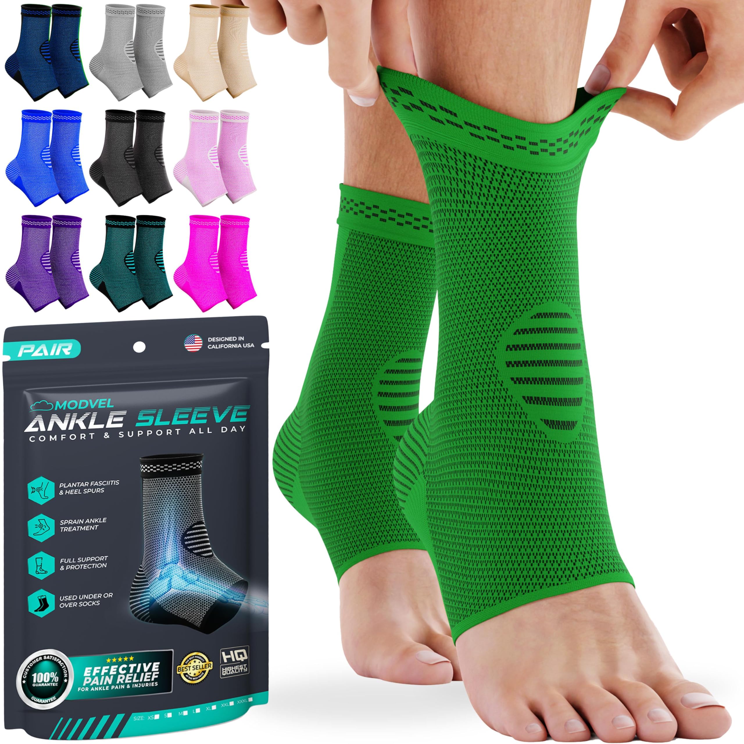 Modvel Foot & Ankle Brace Socks - Compression Sleeve for Sprained Ankle, Plantar Fasciitis Relief, Tendonitis & Arthritis Support - Stabilizing Ankle Wrap for Women & Men - Perfect for Running, Hiking & Daily Comfort