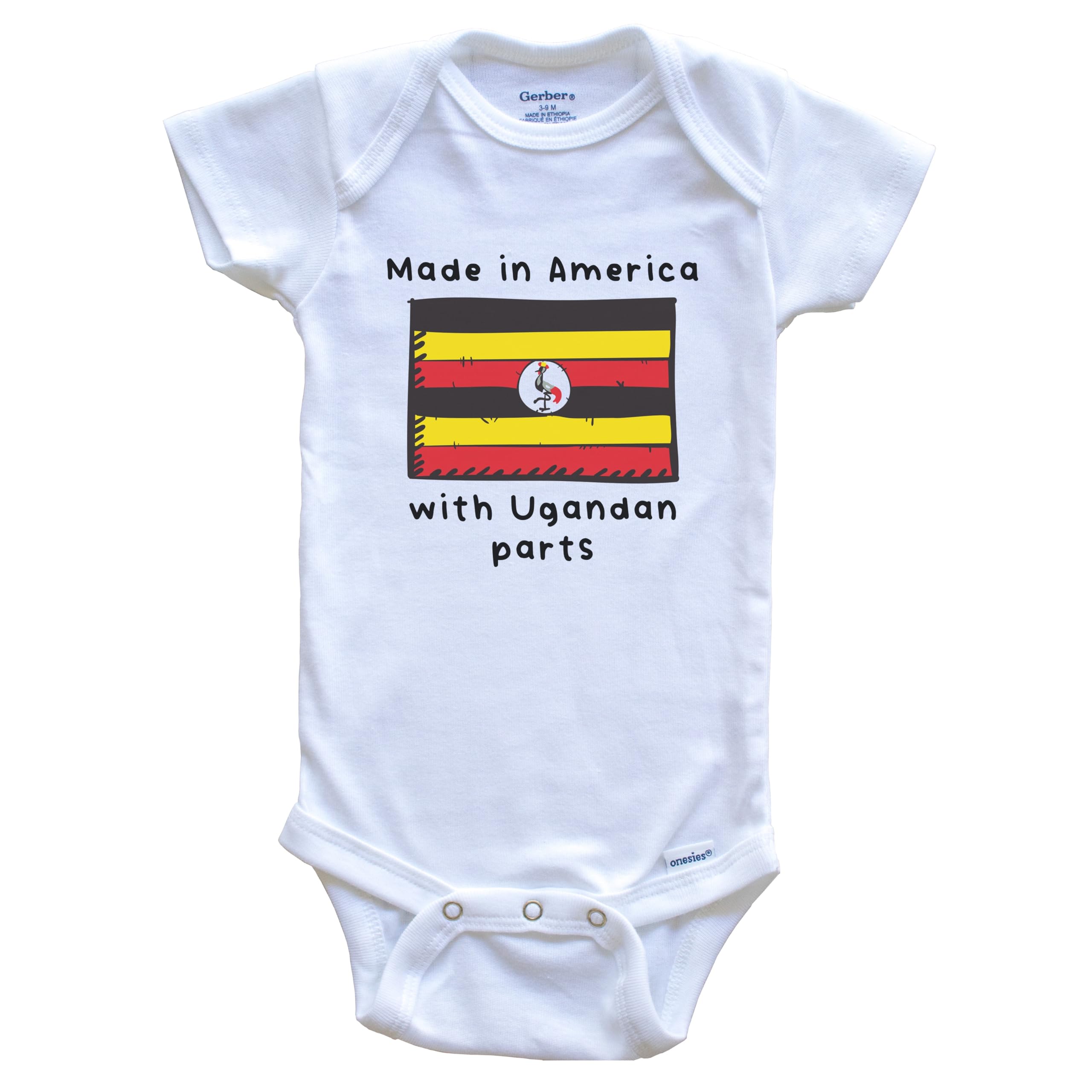American-Made Uganda Flag One-Piece Baby Bodysuit with Ugandan Fabric | Patriotic Infant Outfit for Holidays, Cultural Events & Photo Shoots
