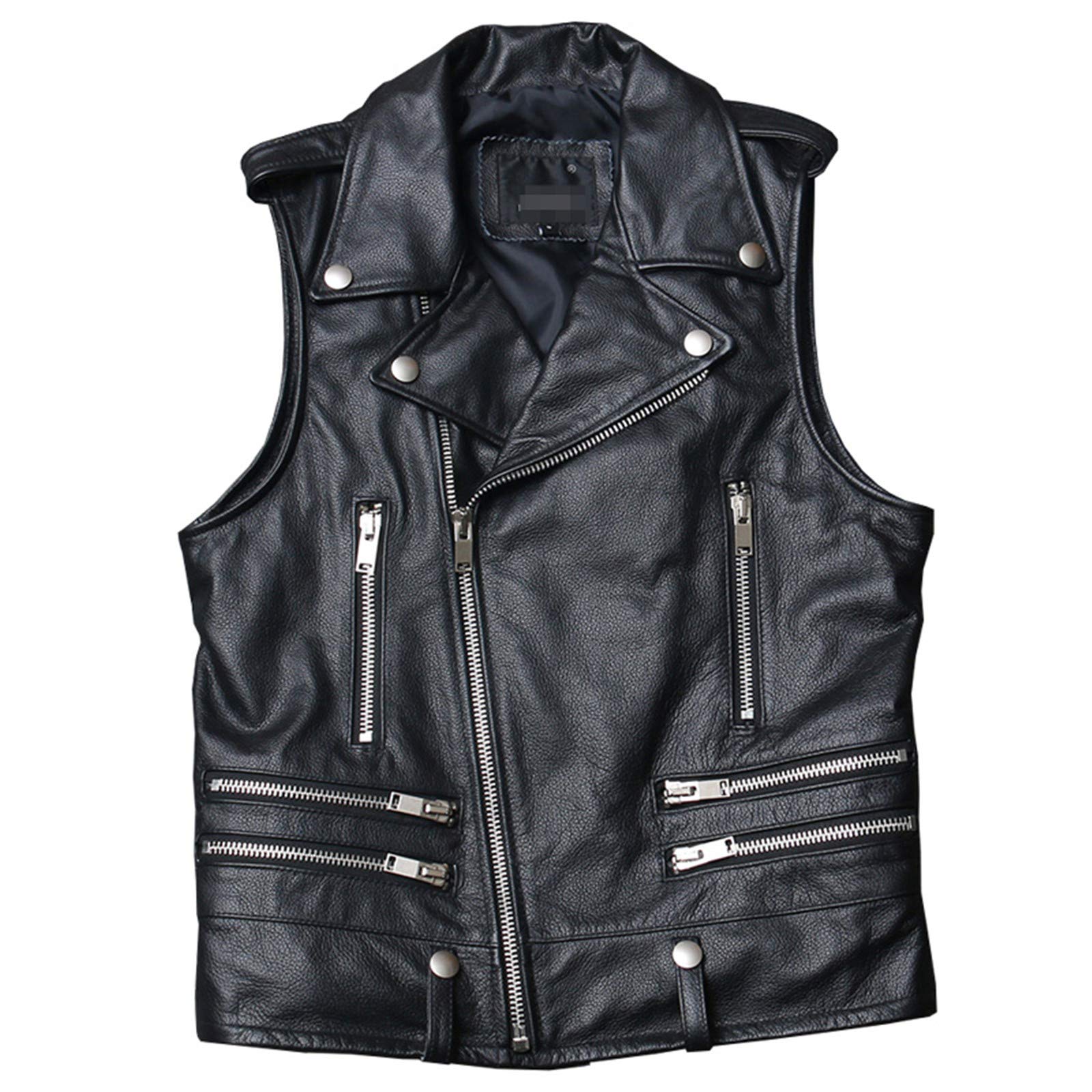 Premium Men's Leather Vest - Genuine Cowhide Motorcycle Jacket for Spring & Autumn - Sleeveless Biker Vest for Riding, Casual Wear & Outdoor Adventures