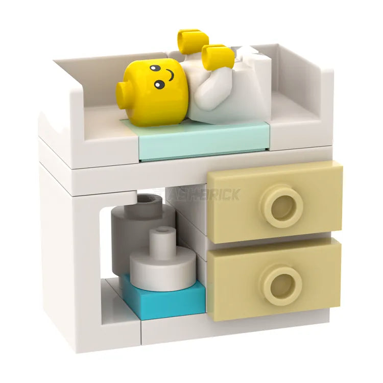 LEGO Baby Changing Table with Drawers and Storage - MiniMOC Building Blocks for Nursery, Kids Room Organization & Playtime Scenes