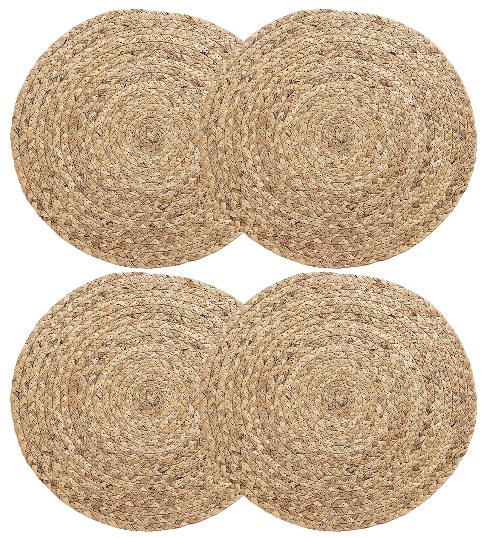 4 Pack Natural Wicker Placemats - 11.8 Inch Round Woven Rattan Table Mats, Braided Water Hyacinth Straw Chargers for Dining Table, Kitchen, Party & Home Decor