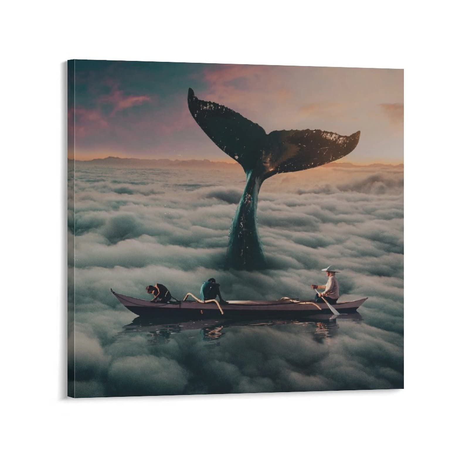 Salvador Dali Surreal Whale Tails Flying Through Clouds Canvas Oil Painting - Wall Art Poster for Living Room & Bedroom Decor - Perfect for Home, Office, and Gift Giving