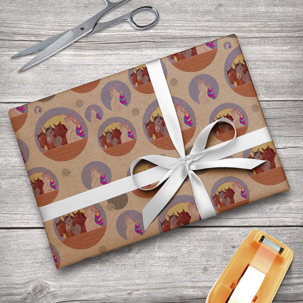 Premium Unicorn & Horse Stable Kraft Gift Wrap Paper Roll - Perfect for Birthday, Baby Shower & Christmas Presents