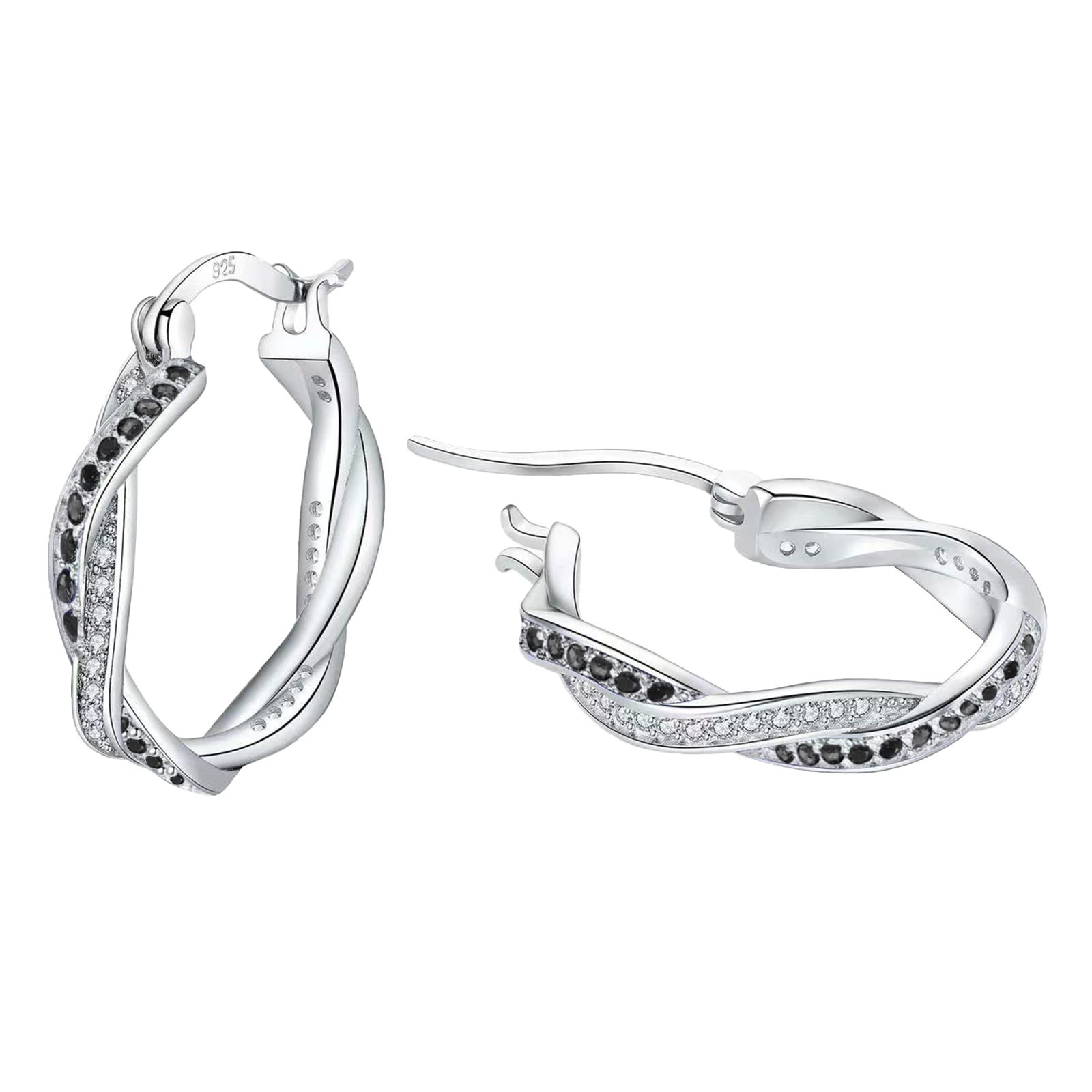 FUNTE® 925 Sterling Silver Hoop Earrings for Women - Lightweight Twisted Hoops with Cubic Zirconia, 20MM/30MM Size Options | Elegant Everyday Jewelry, Perfect for Work, Parties & Special Occasions