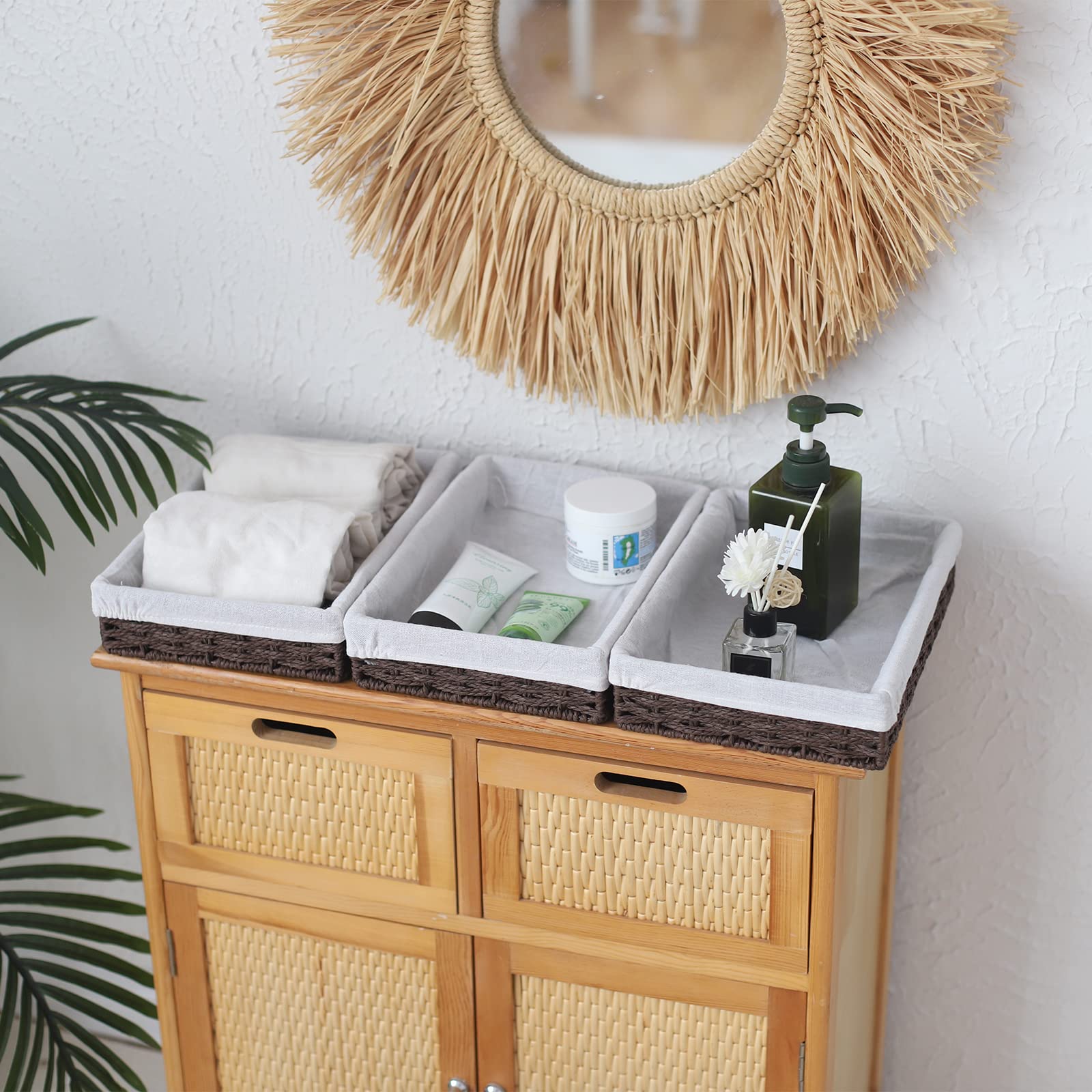 Eco-Friendly Paper Rope Woven Storage Baskets - Handmade Decorative Organizer Box for Shelves, Bathroom, Kitchen, Living Room, Office & Bedroom - Natural Brown - Perfect for Home Organization & Stylish Storage Solutions