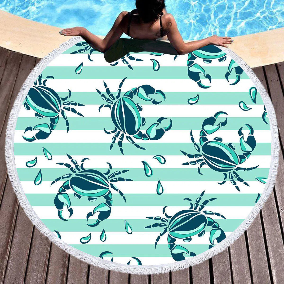 Cute Crab Pattern Round Beach Towel - Soft & Absorbent for Pool, Beach, Picnic, and Summer Outings
